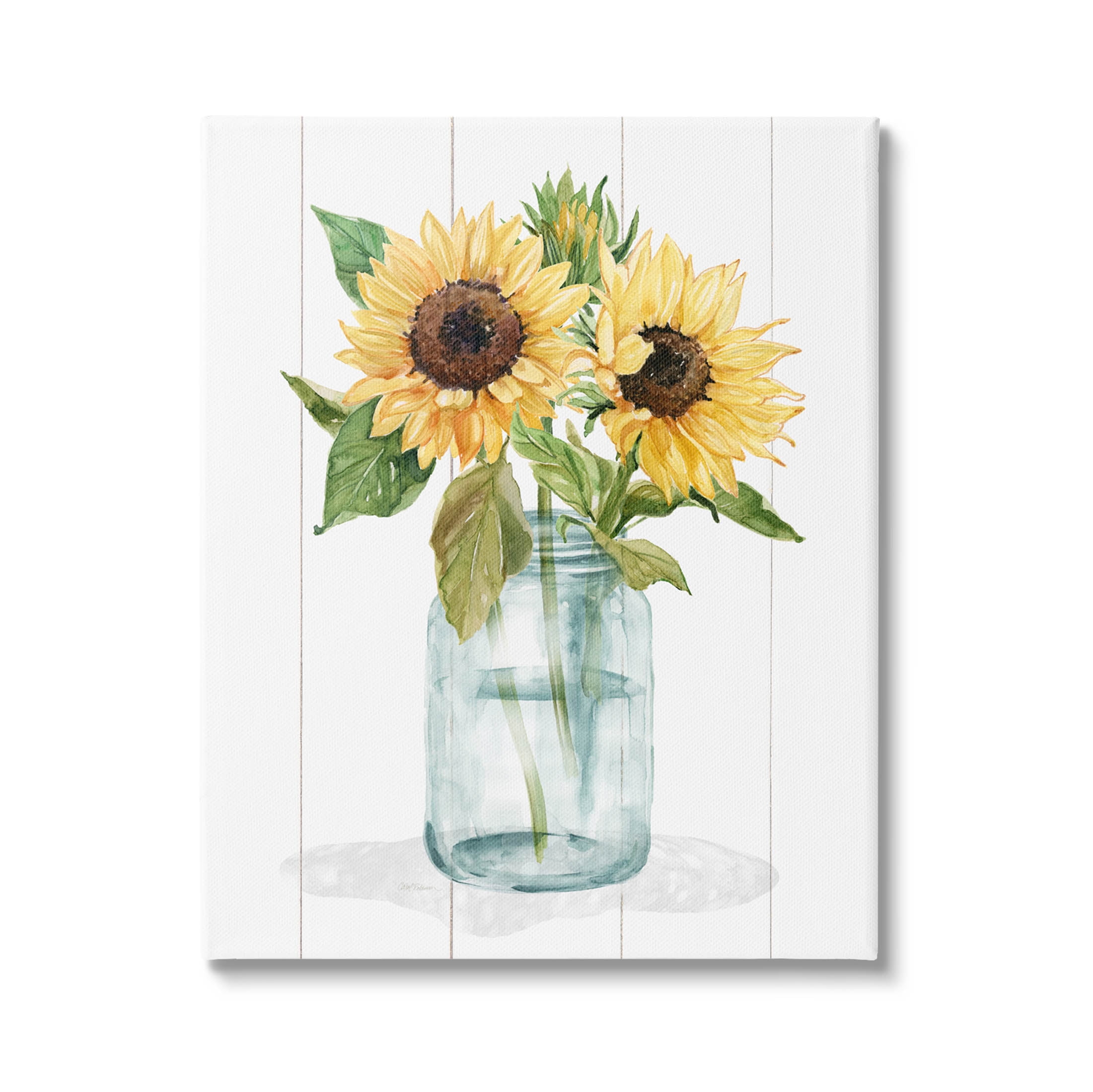 Stupell Industries Yellow Sunflowers Country jar Graphic Art Gallery Wrapped Canvas Print Wall Art, Design by Livi Finn