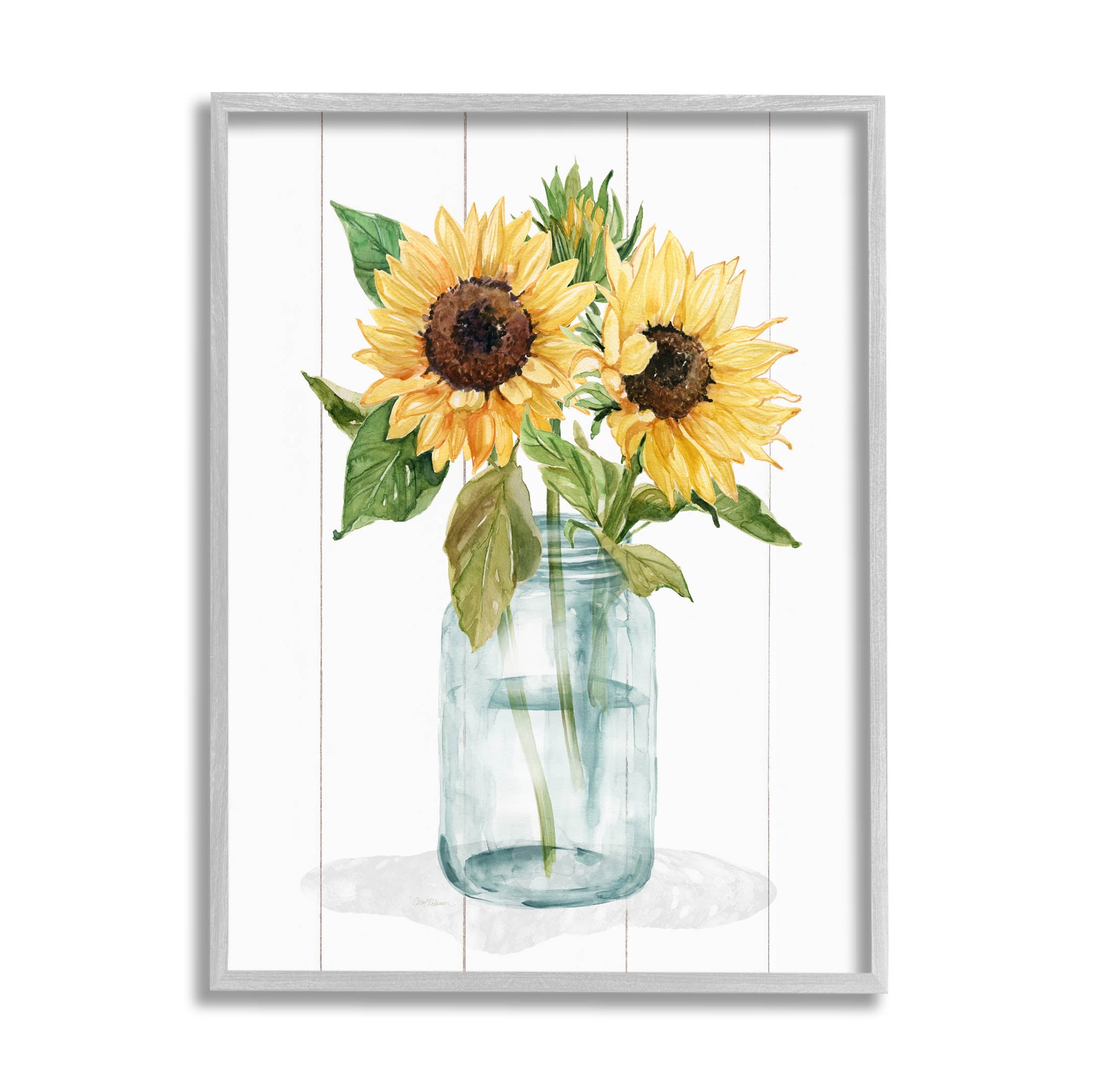 Stupell Industries Yellow Sunflowers Country jar Graphic Art Gray Framed Art Print Wall Art, Design by Livi Finn