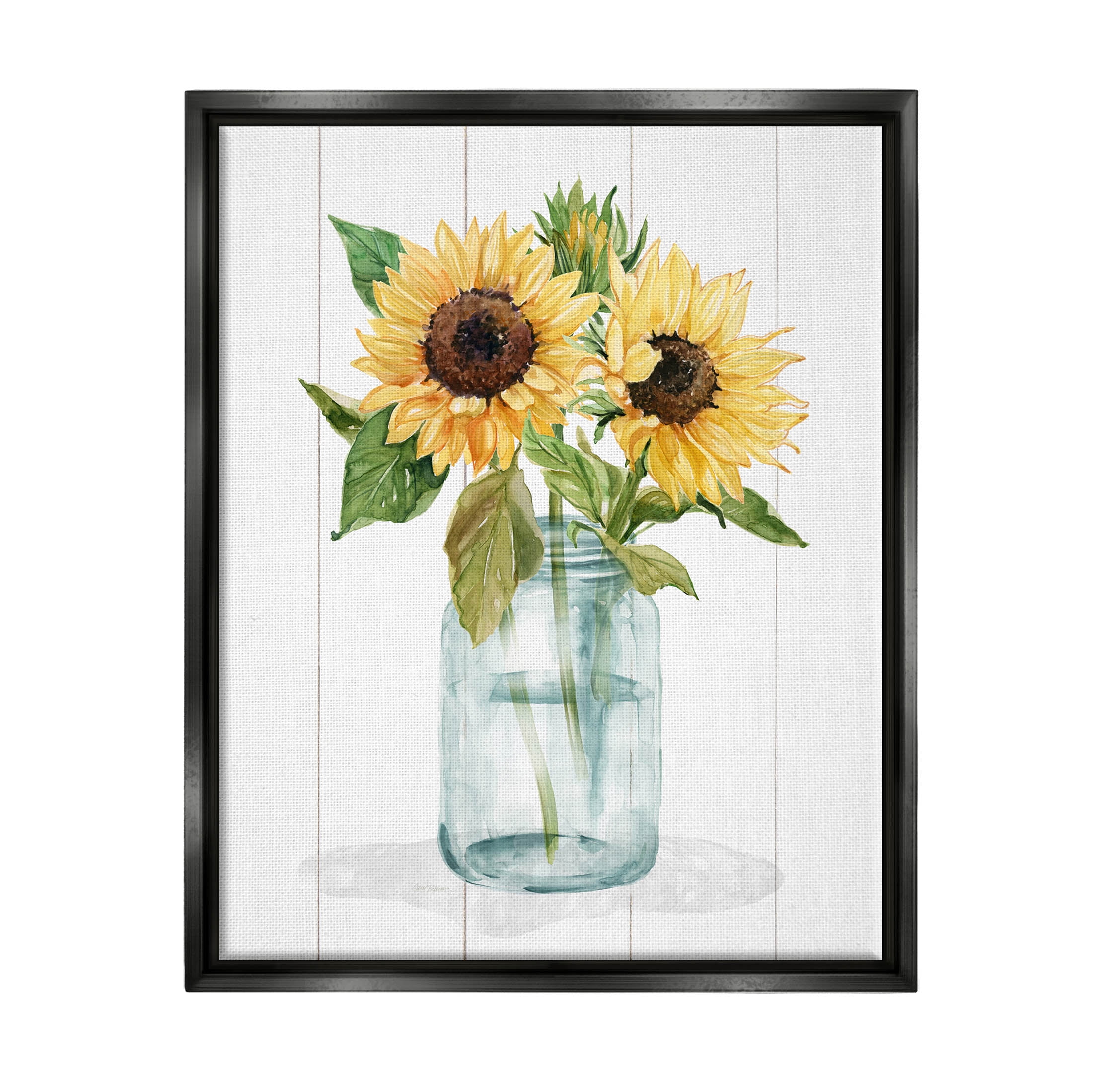 Stupell Industries Yellow Sunflowers Country jar Graphic Art Jet Black Floating Framed Canvas Print Wall Art, Design by Livi Finn