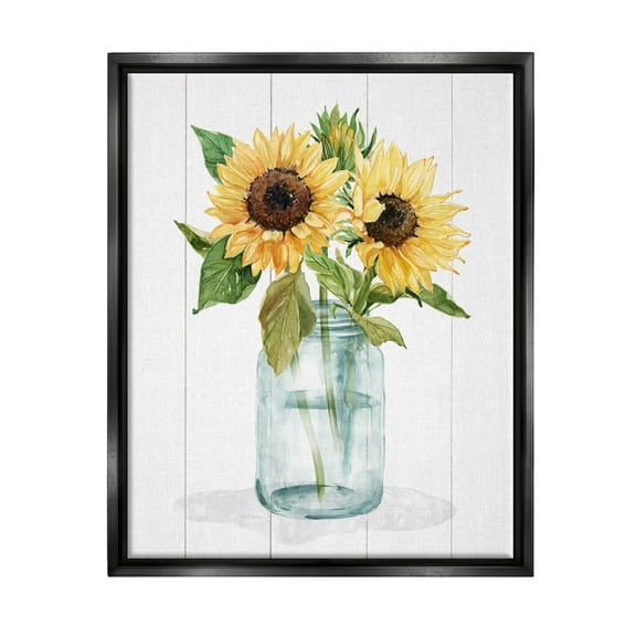 Stupell Industries Yellow Sunflowers Country jar Graphic Art Jet Black Floating Framed Canvas Print Wall Art, Design by Livi Finn