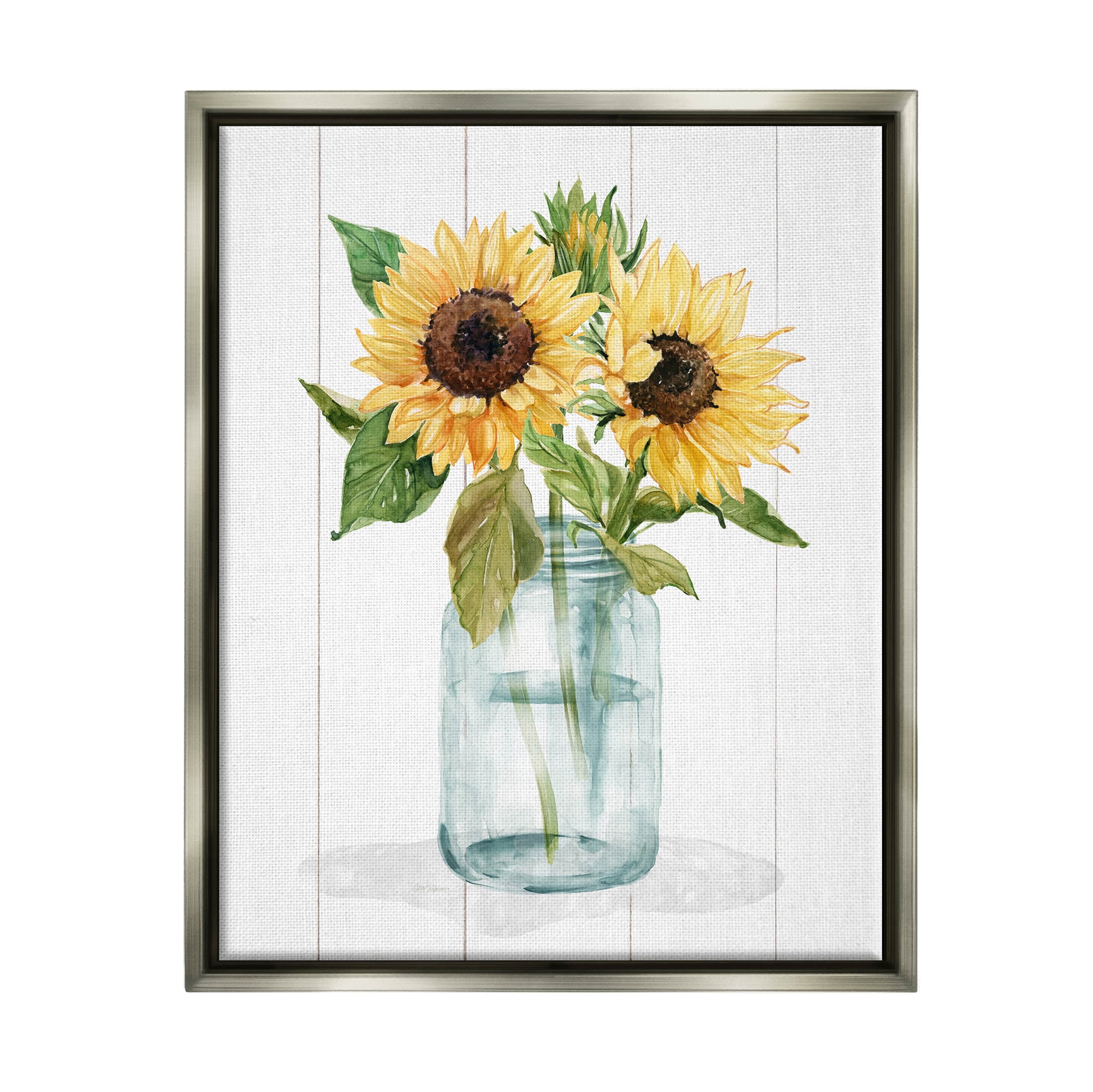 Stupell Industries Yellow Sunflowers Country jar Graphic Art Luster Gray Floating Framed Canvas Print Wall Art, Design by Livi Finn