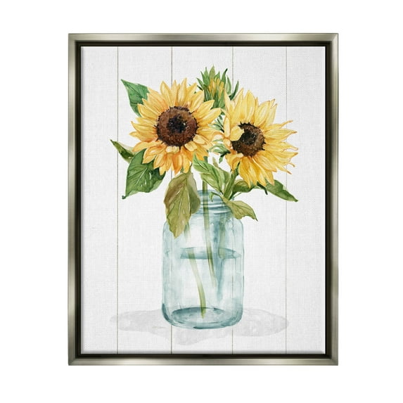 Stupell Industries Yellow Sunflowers Country jar Graphic Art Luster Gray Floating Framed Canvas Print Wall Art, Design by Livi Finn
