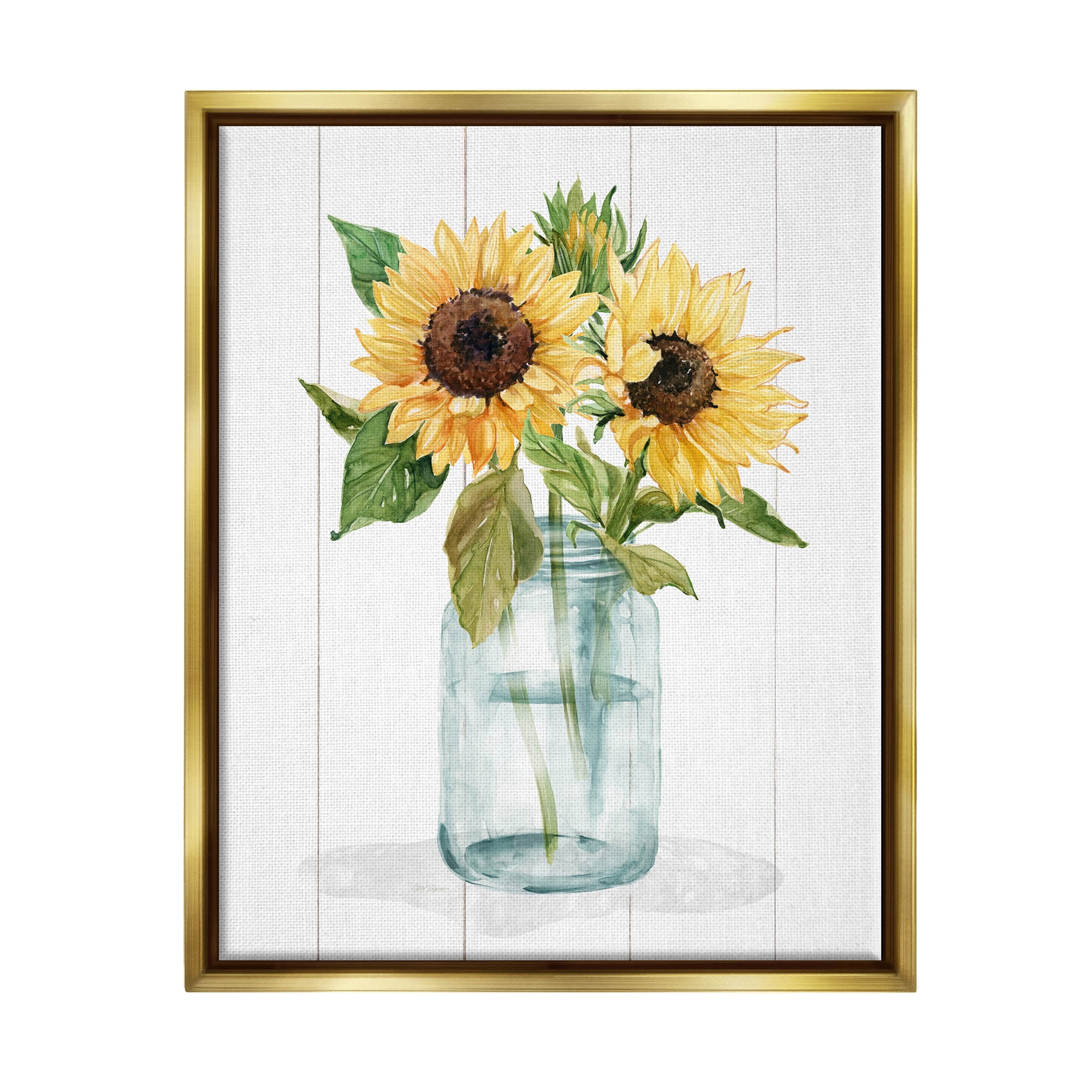 Stupell Industries Yellow Sunflowers Country jar Graphic Art Metallic Gold Floating Framed Canvas Print Wall Art, Design by Livi Finn