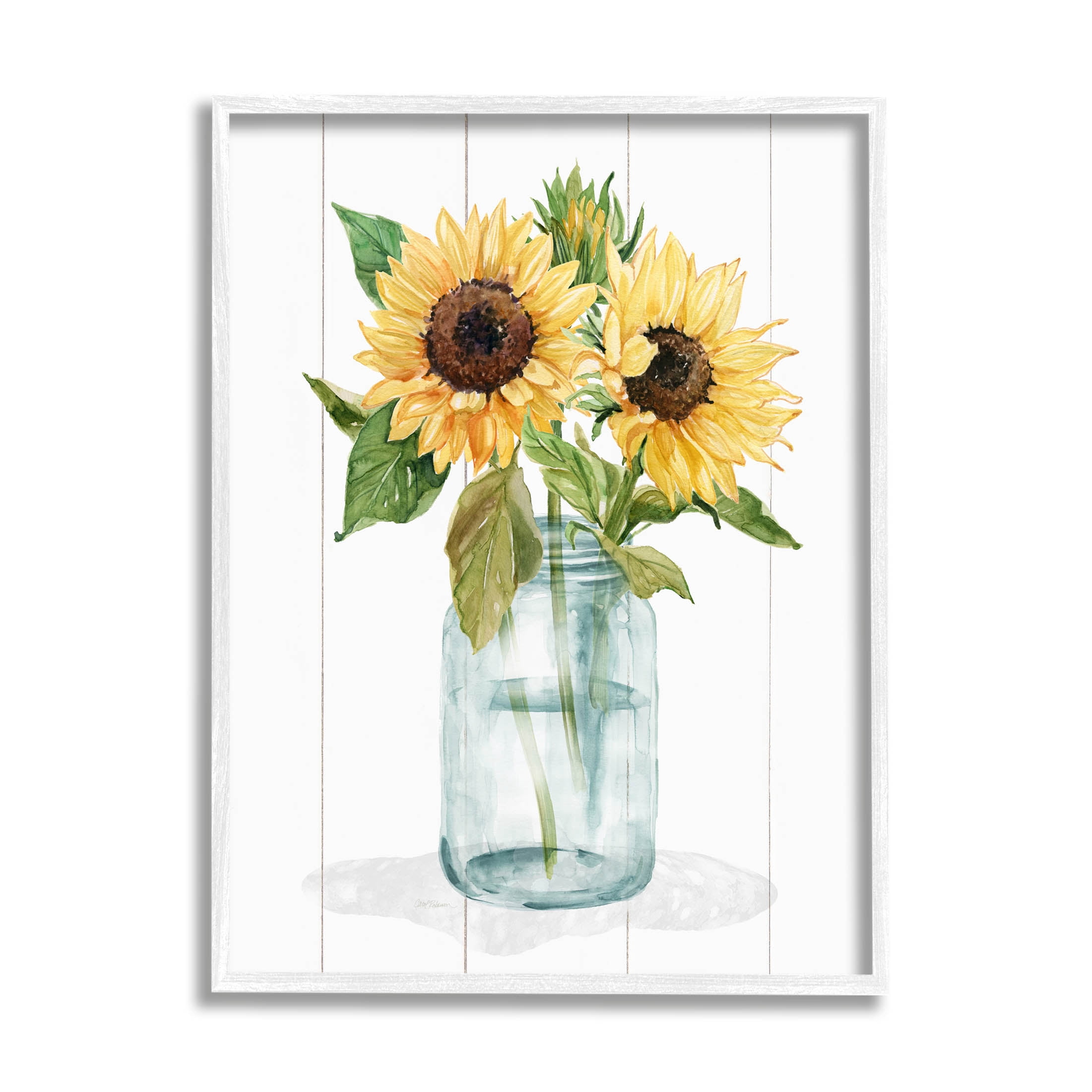 Stupell Industries Yellow Sunflowers Country jar Graphic Art White Framed Art Print Wall Art, Design by Livi Finn