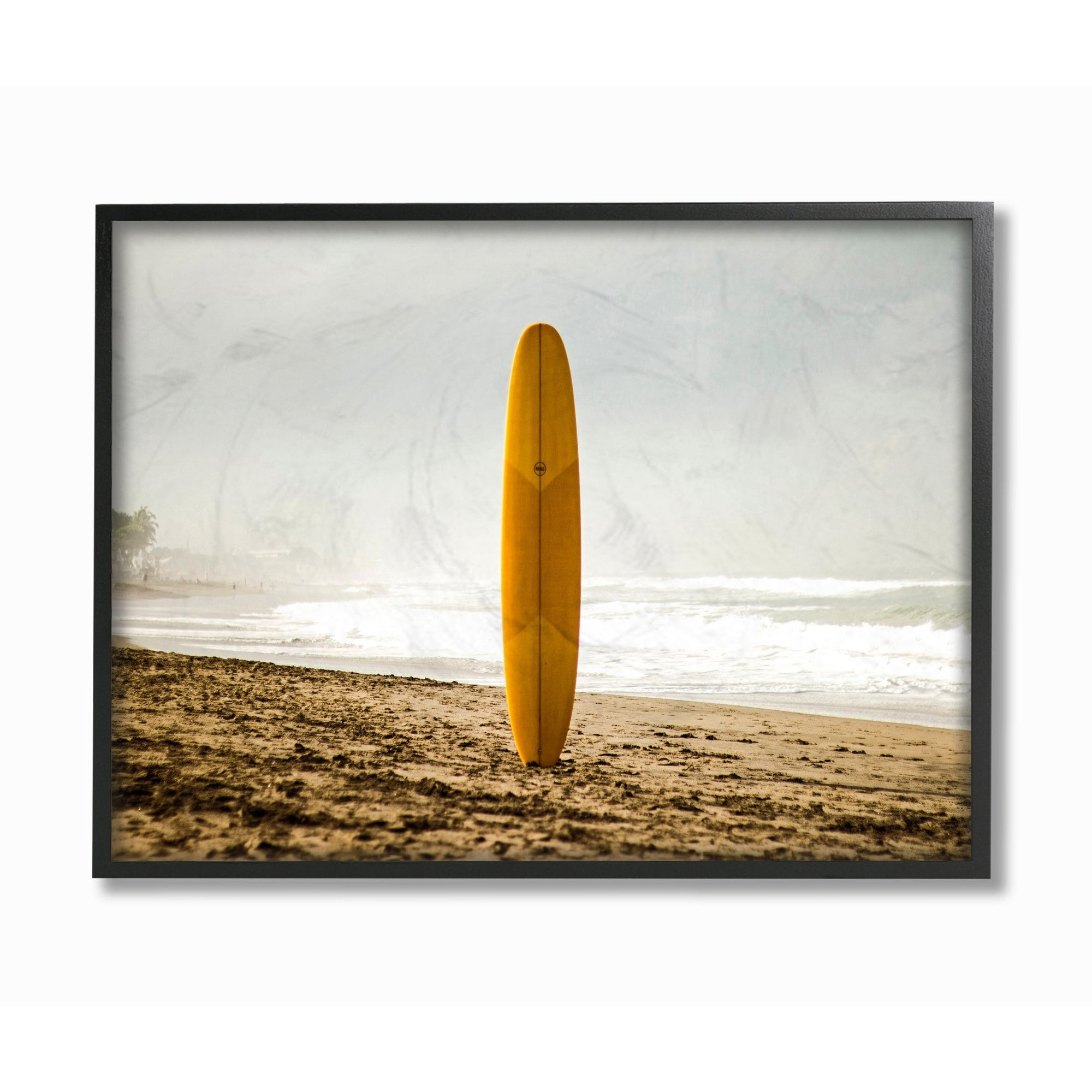 Stupell Industries Yellow Surfboard in Sand Near Shore Photograph Designed by Unsplash