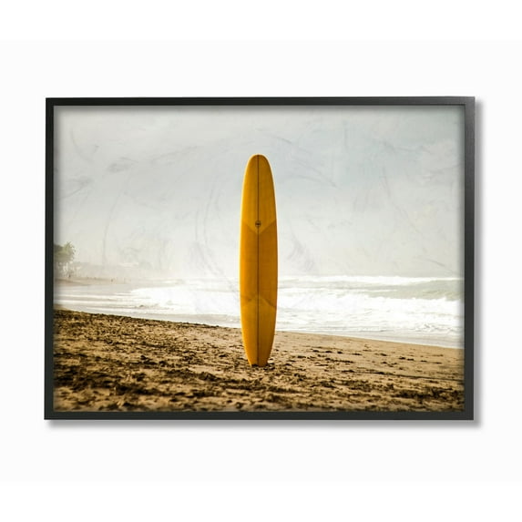 Stupell Industries Yellow Surfboard in Sand Near Shore Photograph Designed by Unsplash