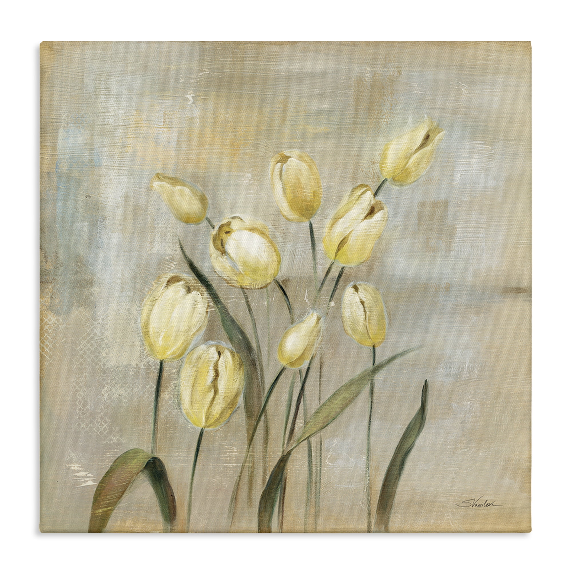 Stupell Industries Yellow Tulips on Beige Botanical & Floral Painting Gallery Wrapped Canvas Art Print Wall Art, 30 x 30