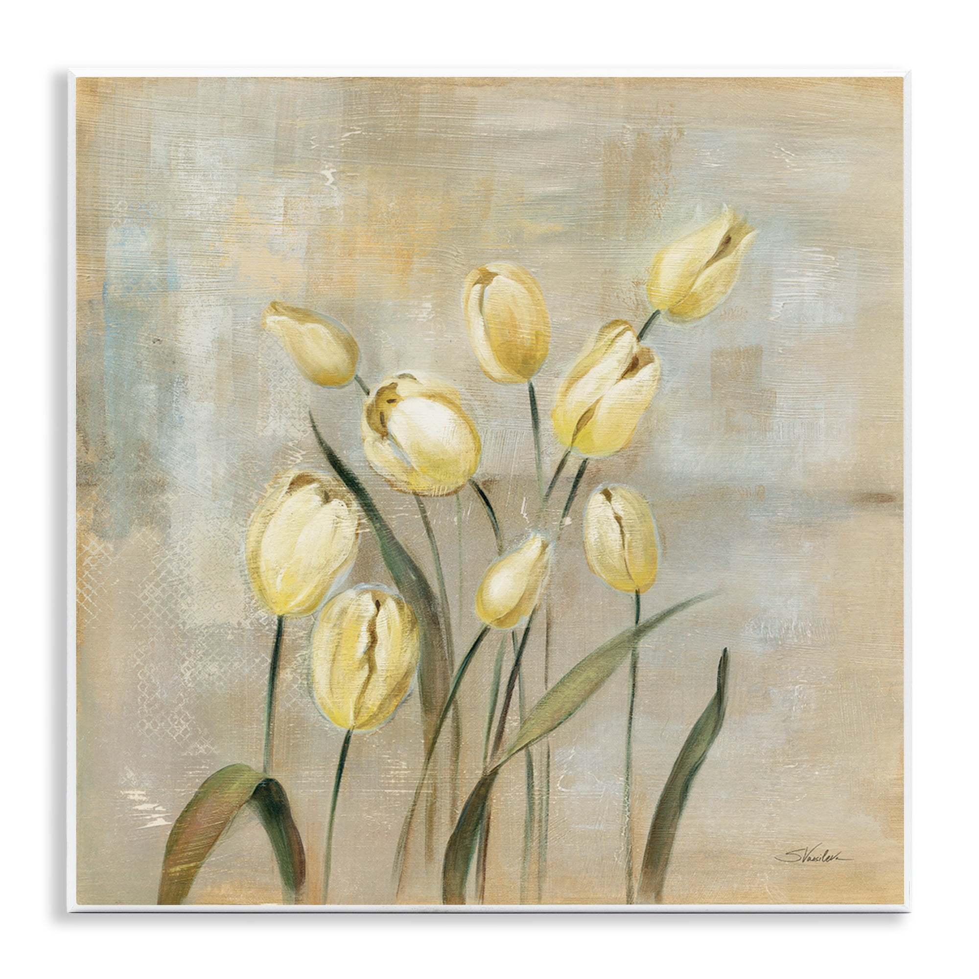 Yellow Tulips on Beige MDF Wood Wall Art, 12 x 12