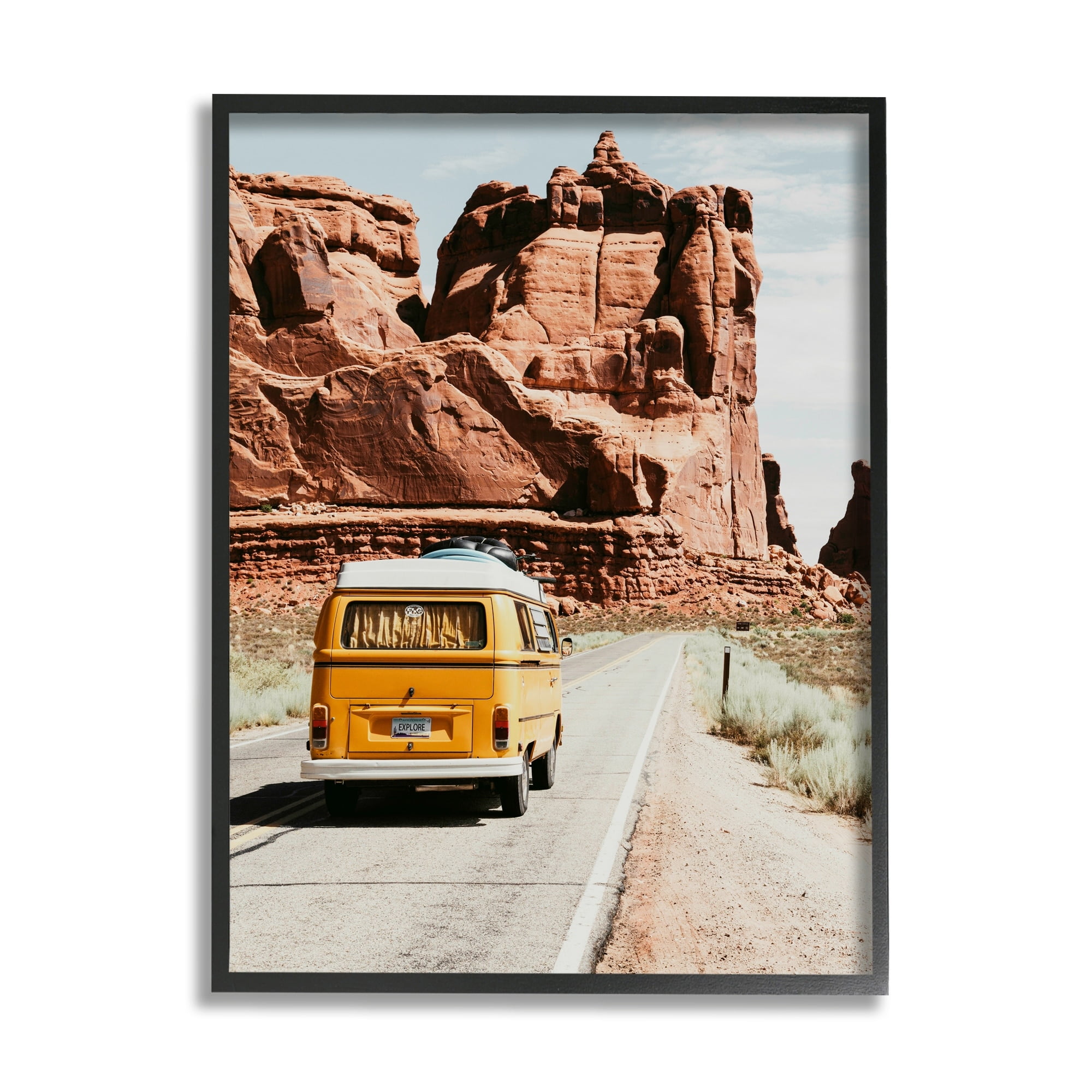 Stupell Industries Yellow Van Driving Canyon Desert Rural Road Framed Wall Art, 11 x 14, Design by Amy Brinkman