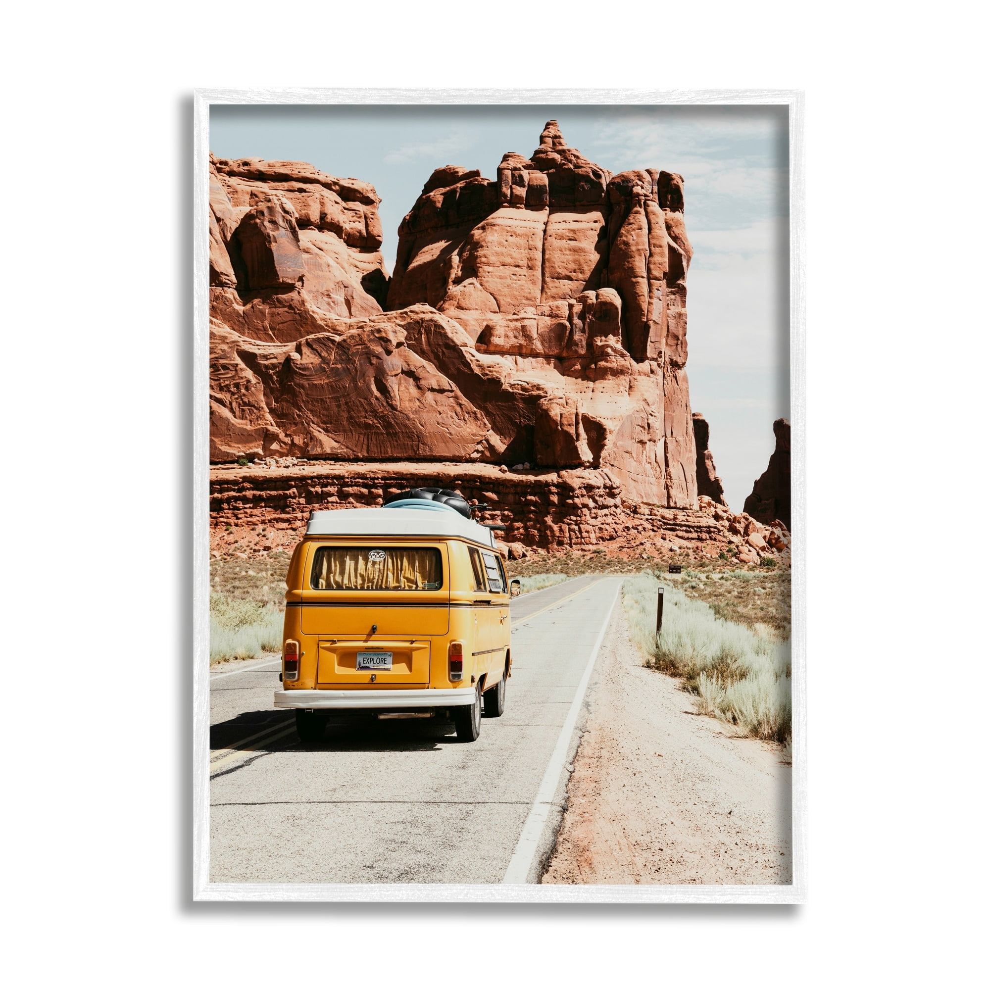 Stupell Industries Yellow Van Driving Canyon Desert Rural Road Framed Wall Art, 11 x 14, Design by Amy Brinkman