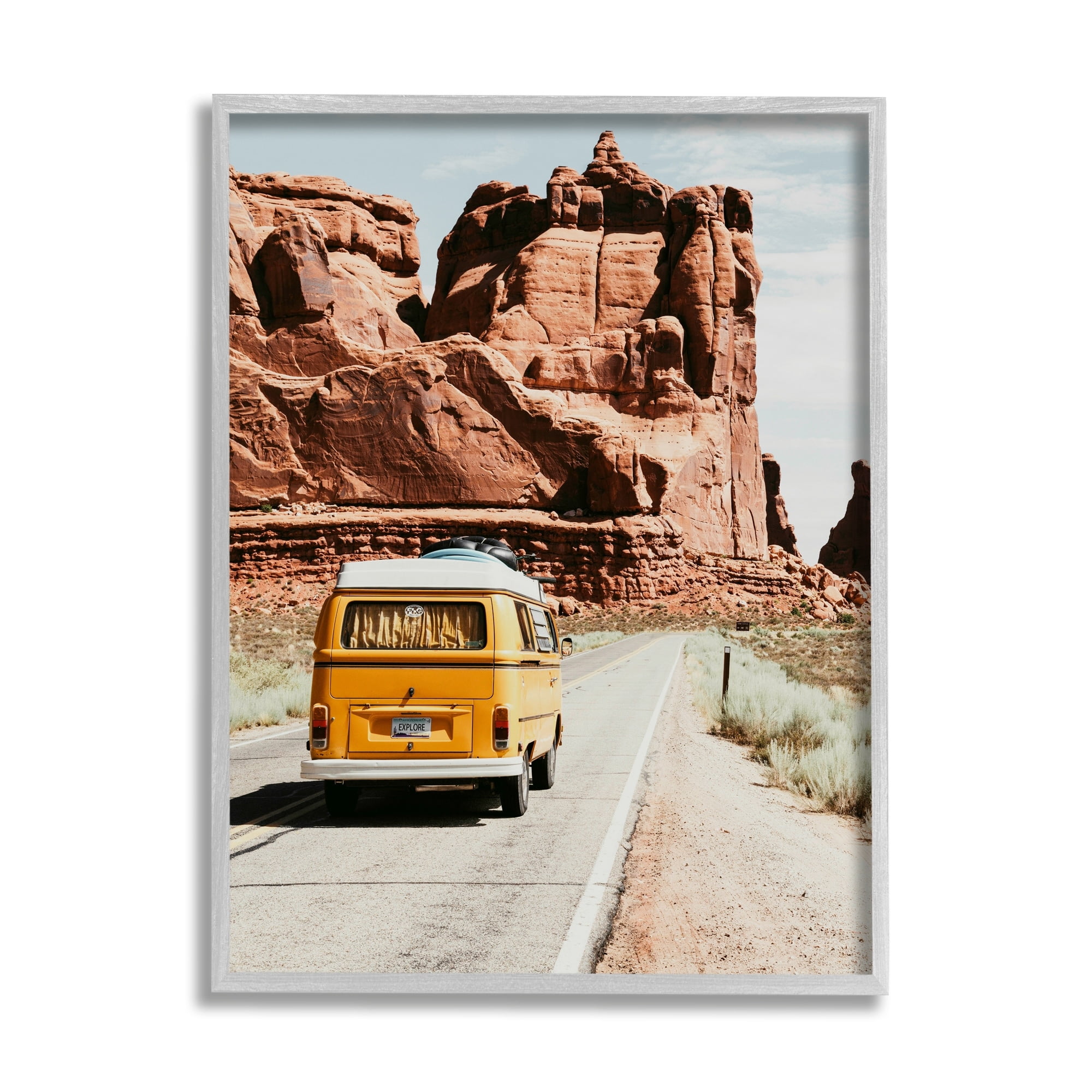 Stupell Industries Yellow Van Driving Canyon Desert Rural Road Framed Wall Art, 24 x 30, Design by Amy Brinkman