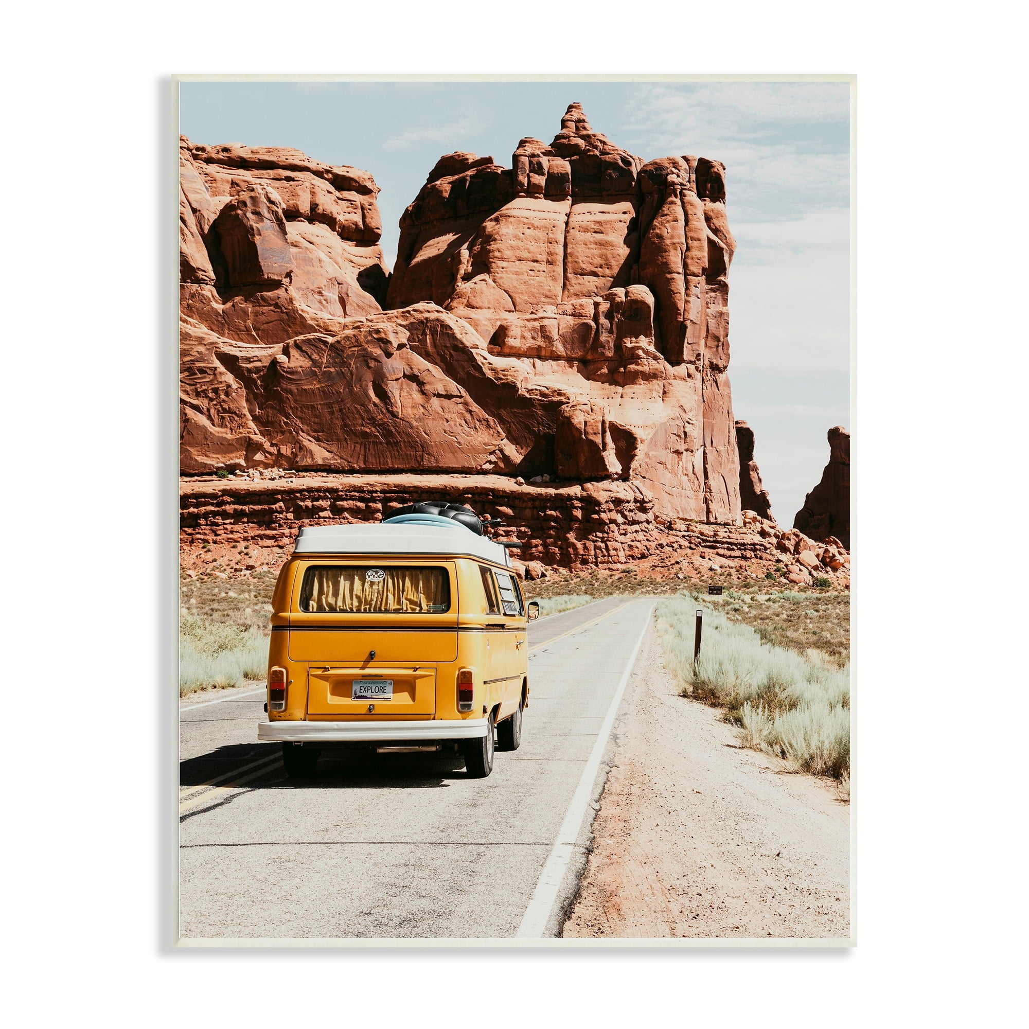 Stupell Industries Yellow Van Driving Canyon Desert Rural Road Wood Wall Art, 10 x 15, Design by Amy Brinkman