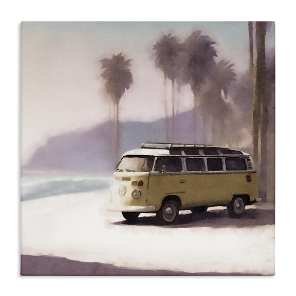 Stupell Industries Yellow Van on Beach Nautical & Beach Painting Wrapped Canvas Art Print Wall Art, 36 x 36