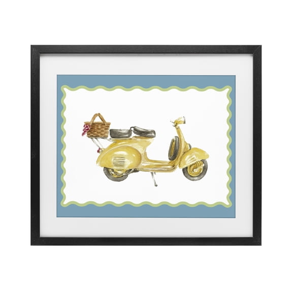 Stupell Industries Eclectic Yellow Vespa with Wavy Border Black Framed Print Under Glass, 16 x 13, by Lanie Loreth