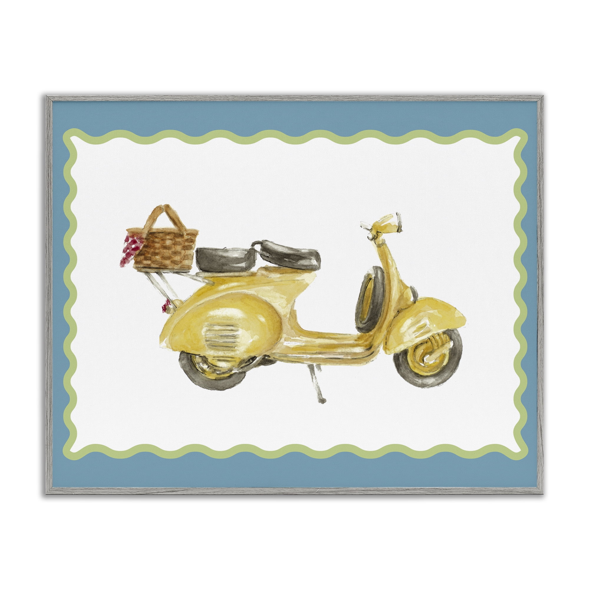 Stupell Industries Yellow Vespa with Wavy Border Gray Framed Giclee Art, design by Lanie Loreth