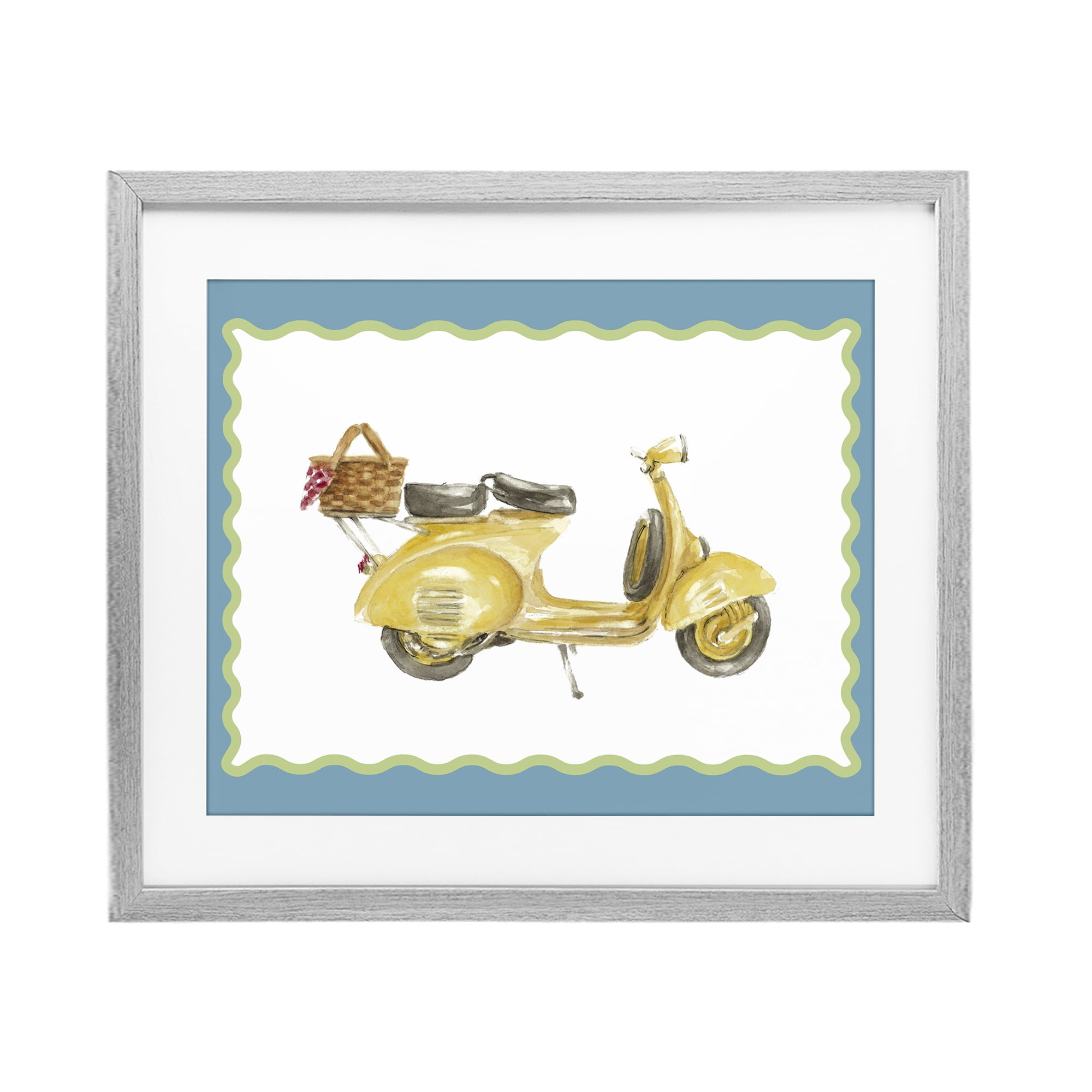 Stupell Industries Yellow Vespa with Wavy Border Gray Framed Print Under Glass, design by Lanie Loreth