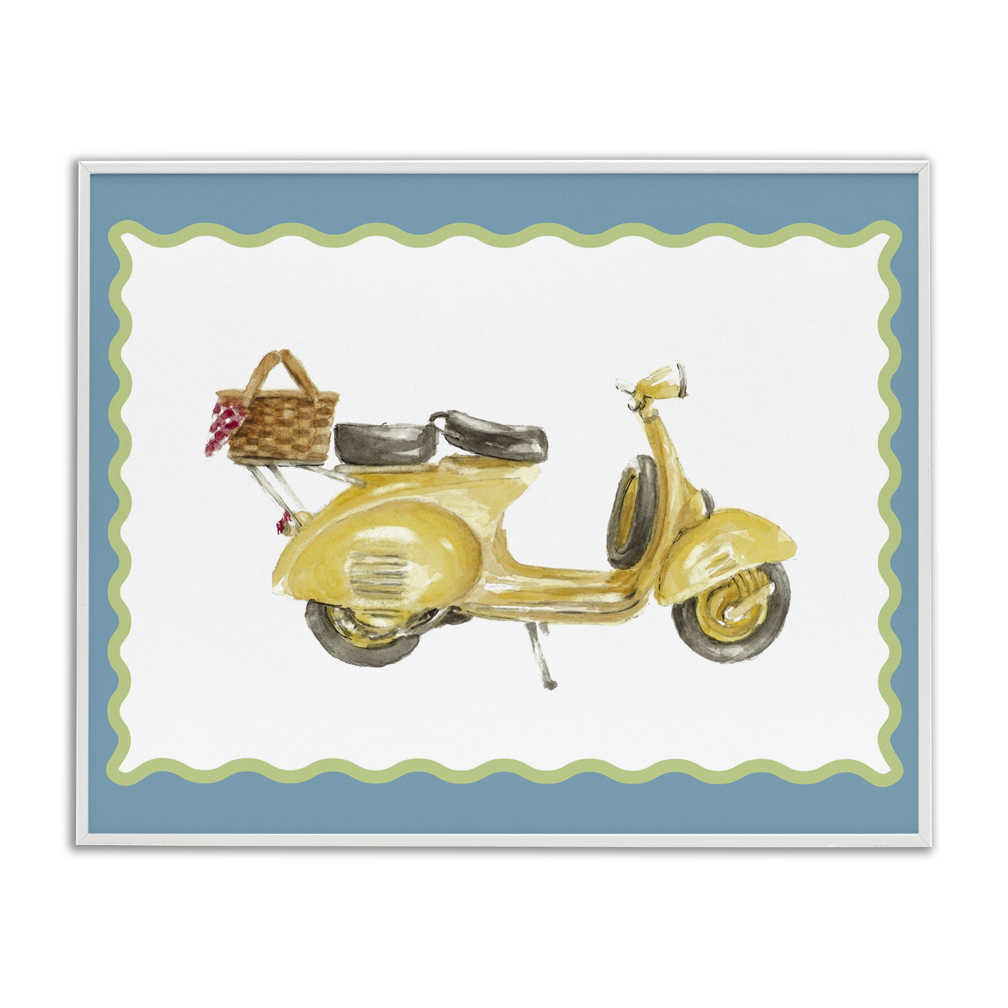 Stupell Industries Yellow Vespa with Wavy Border White Framed Giclee Art, design by Lanie Loreth