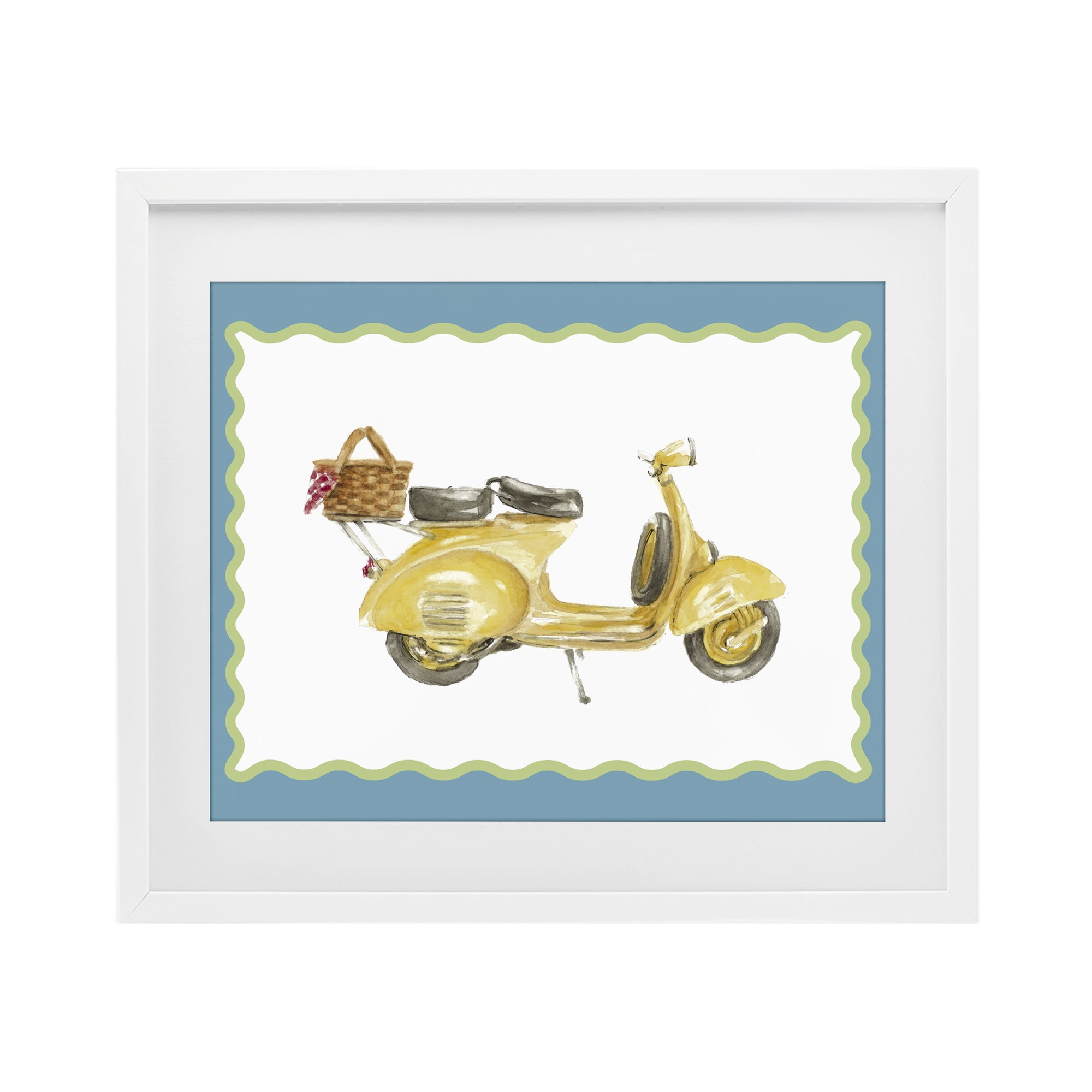 Stupell Industries Yellow Vespa with Wavy Border White Framed Print Under Glass, design by Lanie Loreth