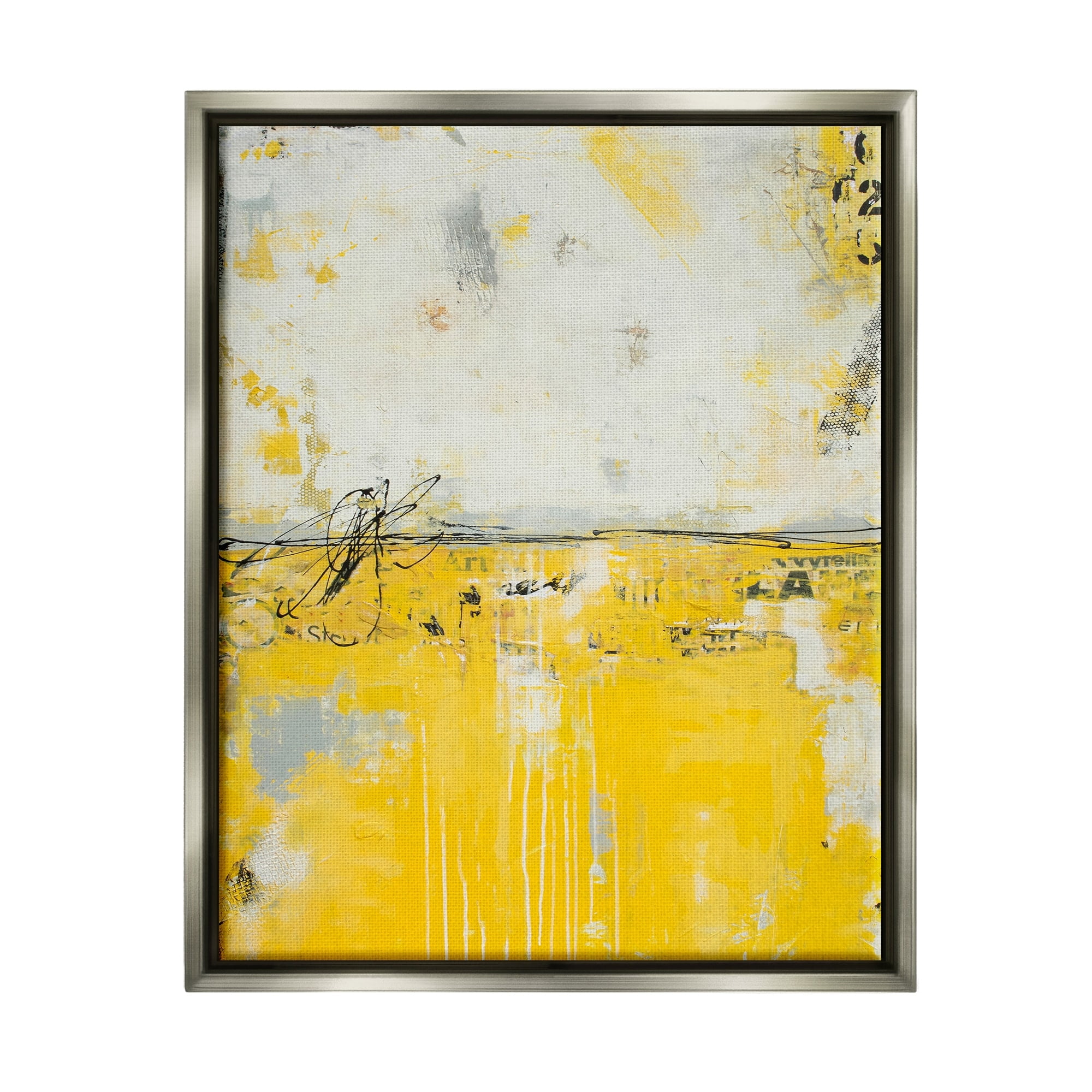 Stupell Industries Yellow Weathered Street Style Modern Scribble Stencil Painting Luster Gray Floating Framed Canvas Print Wall Art, Design by Erin Ashley