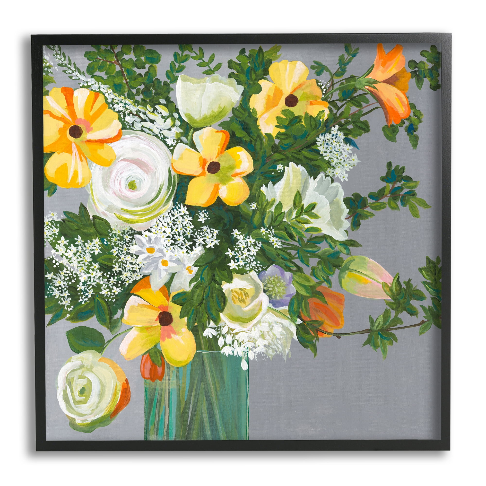 Stupell Industries Yellow & White Flowers Botanical & Floral Painting Black Framed Art Print Wall Art, 17 x 17