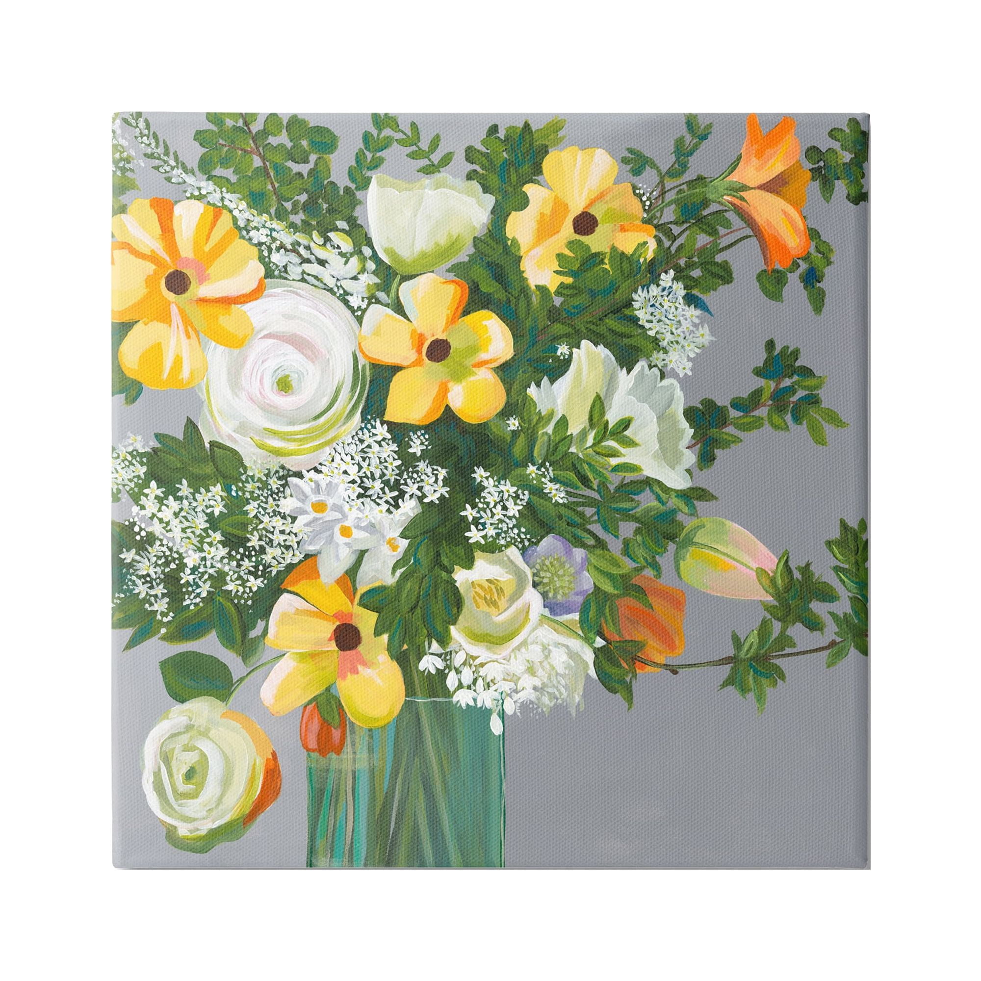 Stupell Industries Yellow & White Flowers Botanical & Floral Painting Gallery Wrapped Canvas Art Print Wall Art, 30 x 30