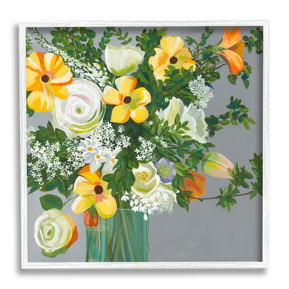 Stupell Industries Yellow & White Flowers Botanical & Floral Painting White Framed Art Print Wall Art, 17 x 17