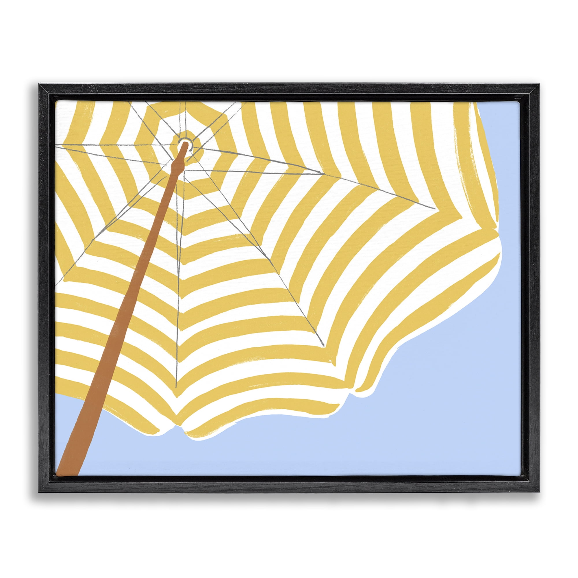 Stupell Industries Yellow & White Umbrella Coastal Painting Black Floater Framed Canvas Art Print Wall Art, 31 x 25