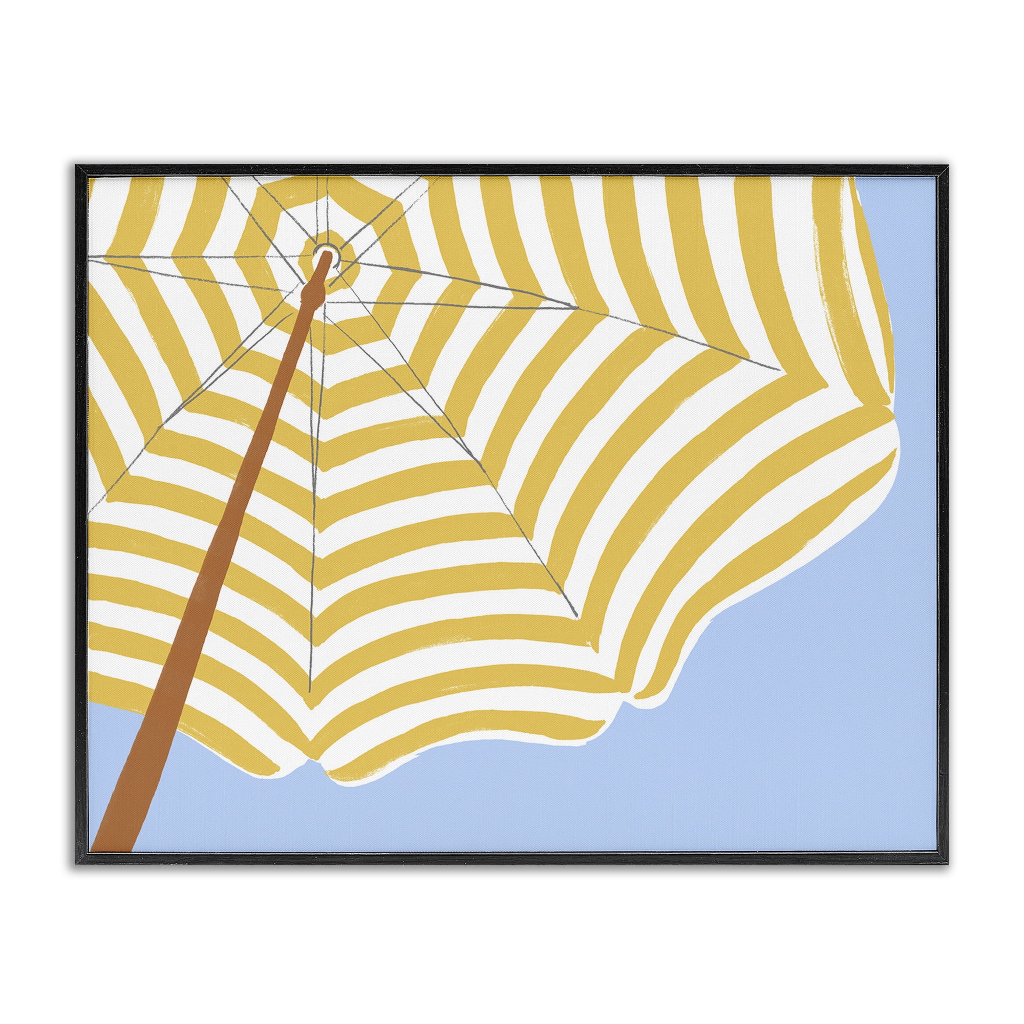 Stupell Industries Yellow & White Umbrella Coastal Painting Black Framed Art Print Wall Art, 20 x 16
