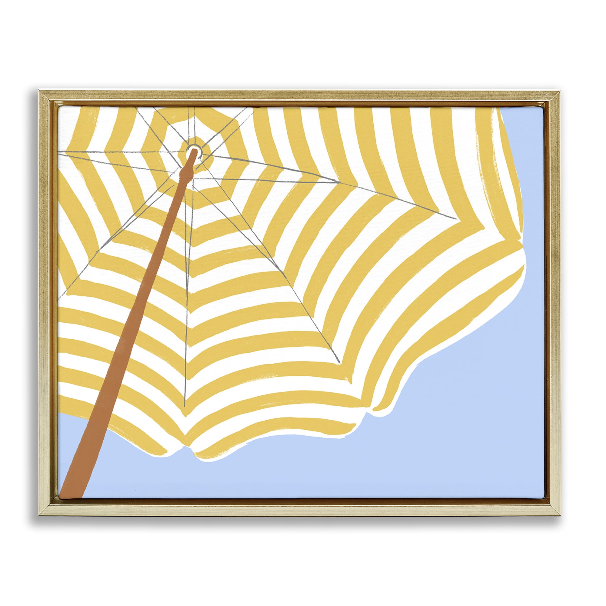 Stupell Industries Yellow & White Umbrella Coastal Painting Gold Floater Framed Canvas Art Print Wall Art, 21 x 17