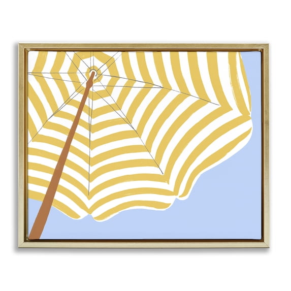 Stupell Industries Yellow & White Umbrella Coastal Painting Gold Floater Framed Canvas Art Print Wall Art, 21 x 17