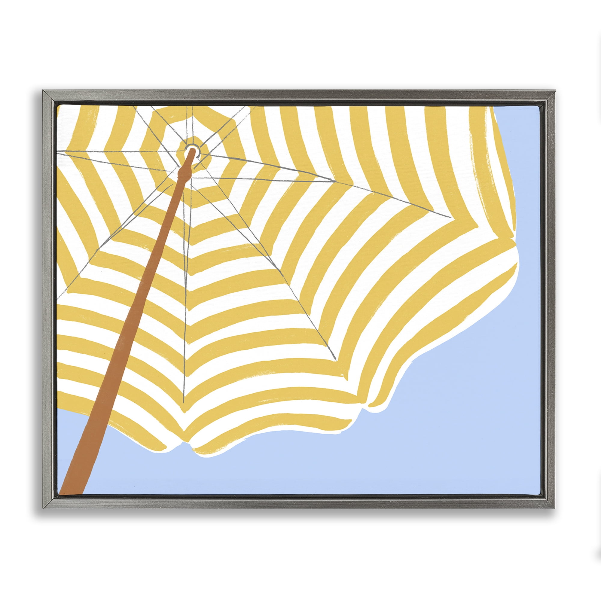 Stupell Industries Yellow & White Umbrella Coastal Painting Gray Floater Framed Canvas Art Print Wall Art, 21 x 17