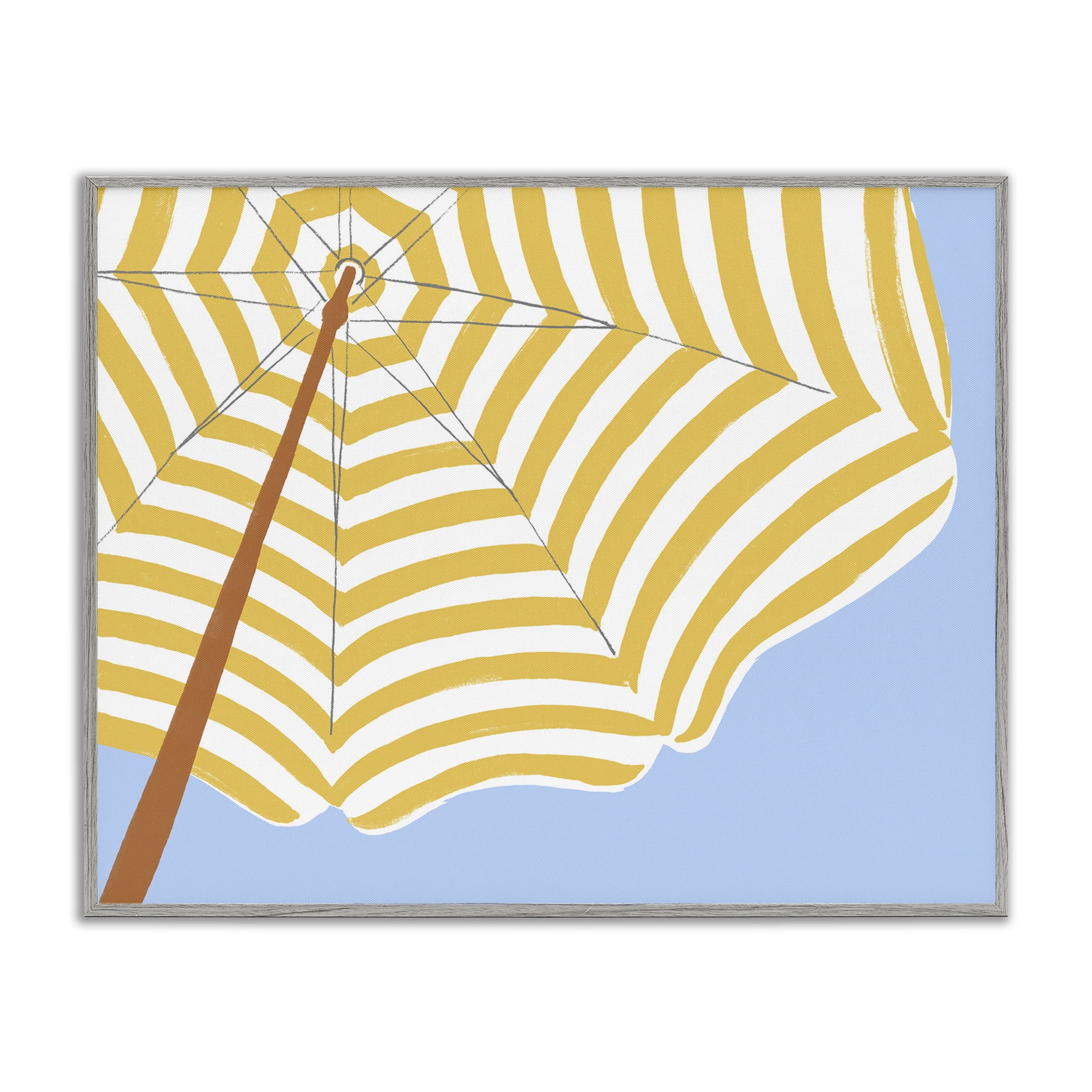 Stupell Industries Yellow & White Umbrella Coastal Painting Gray Framed Art Print Wall Art, 30 x 24