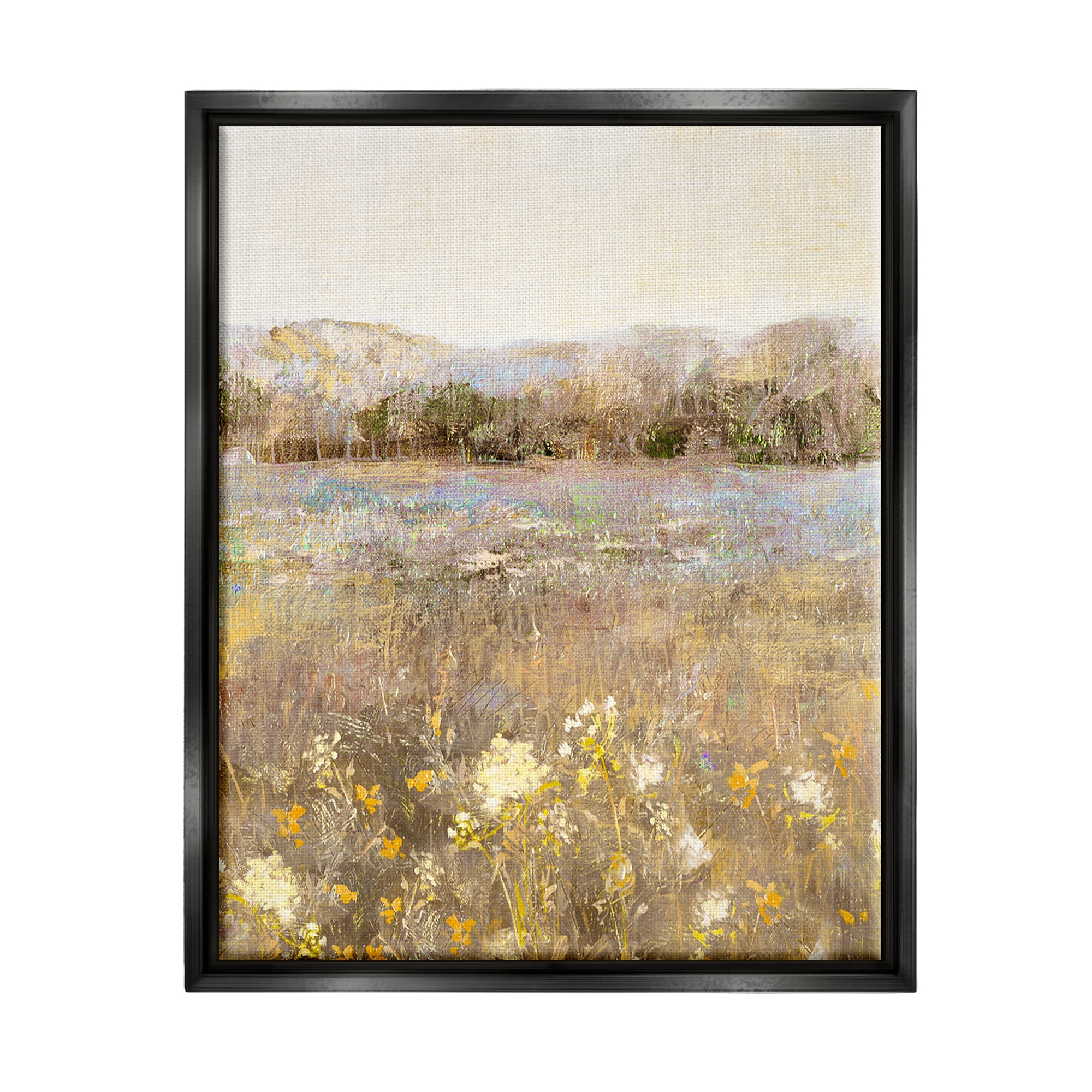 Stupell Industries Yellow Wildflower Blooms Landscape Landscape Painting Black Floater Framed Art Print Wall Art