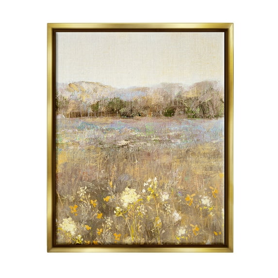 Stupell Industries Yellow Wildflower Blooms Landscape Landscape Painting Gold Floater Framed Art Print Wall Art