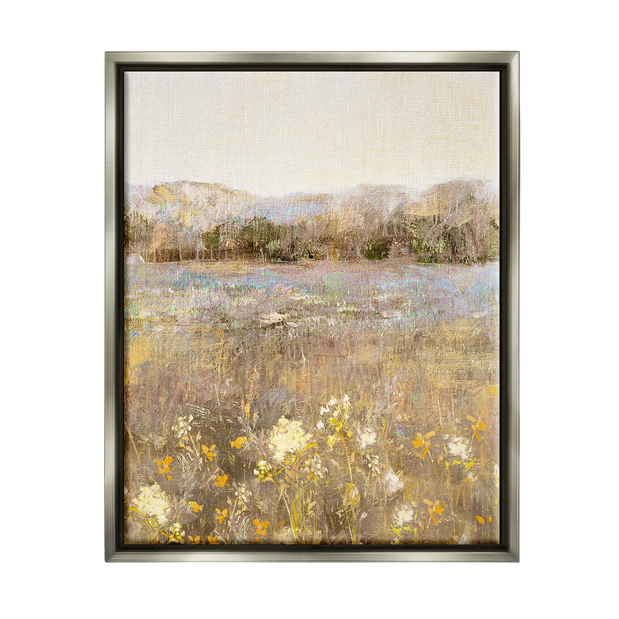Stupell Industries Yellow Wildflower Blooms Landscape Landscape Painting Gray Floater Framed Art Print Wall Art