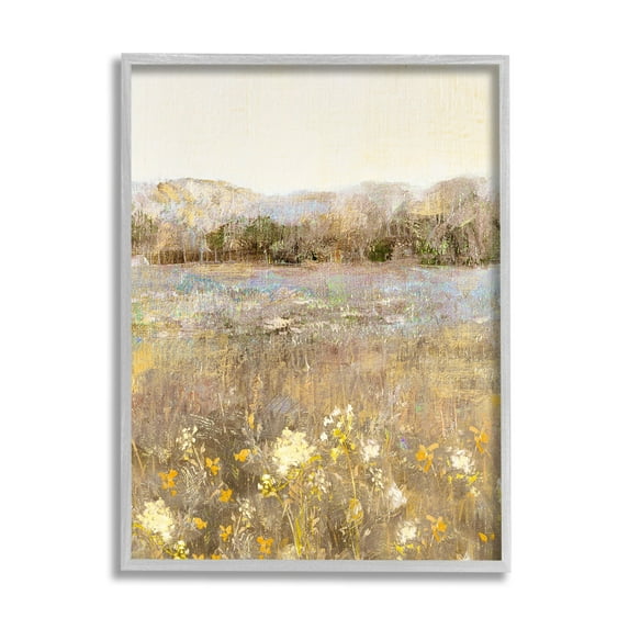 Stupell Industries Yellow Wildflower Blooms Landscape Landscape Painting Gray Framed Art Print Wall Art