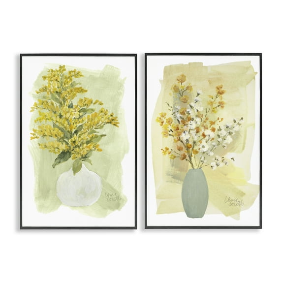 Stupell Industries Yellow Wildflowers in Bloom Floral & Botanical Painting Black Framed Art Print Wall Art, 12 x 18, Set of 2