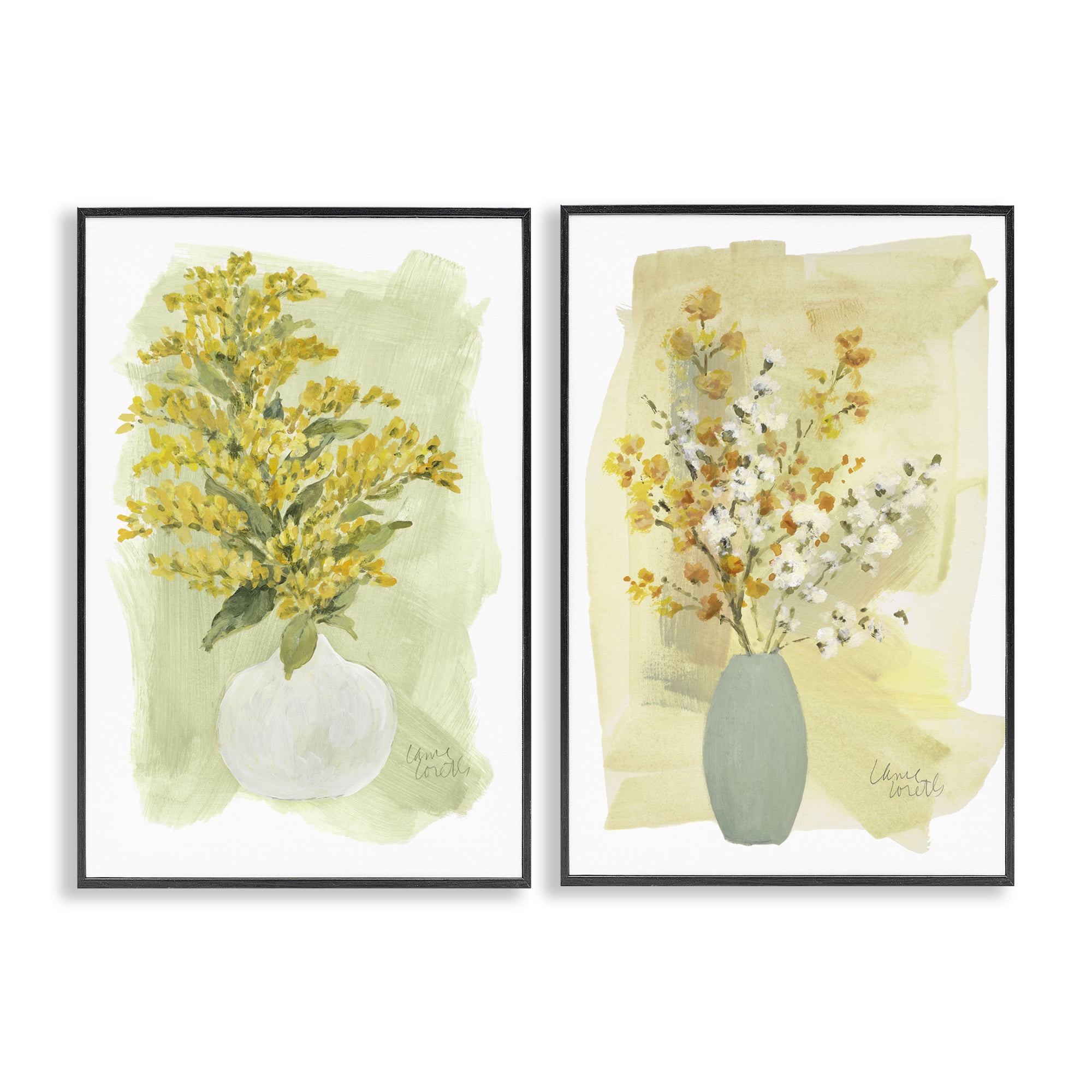 Stupell Industries Yellow Wildflowers in Bloom Floral & Botanical Painting Black Framed Art Print Wall Art, 16 x 24, Set of 2