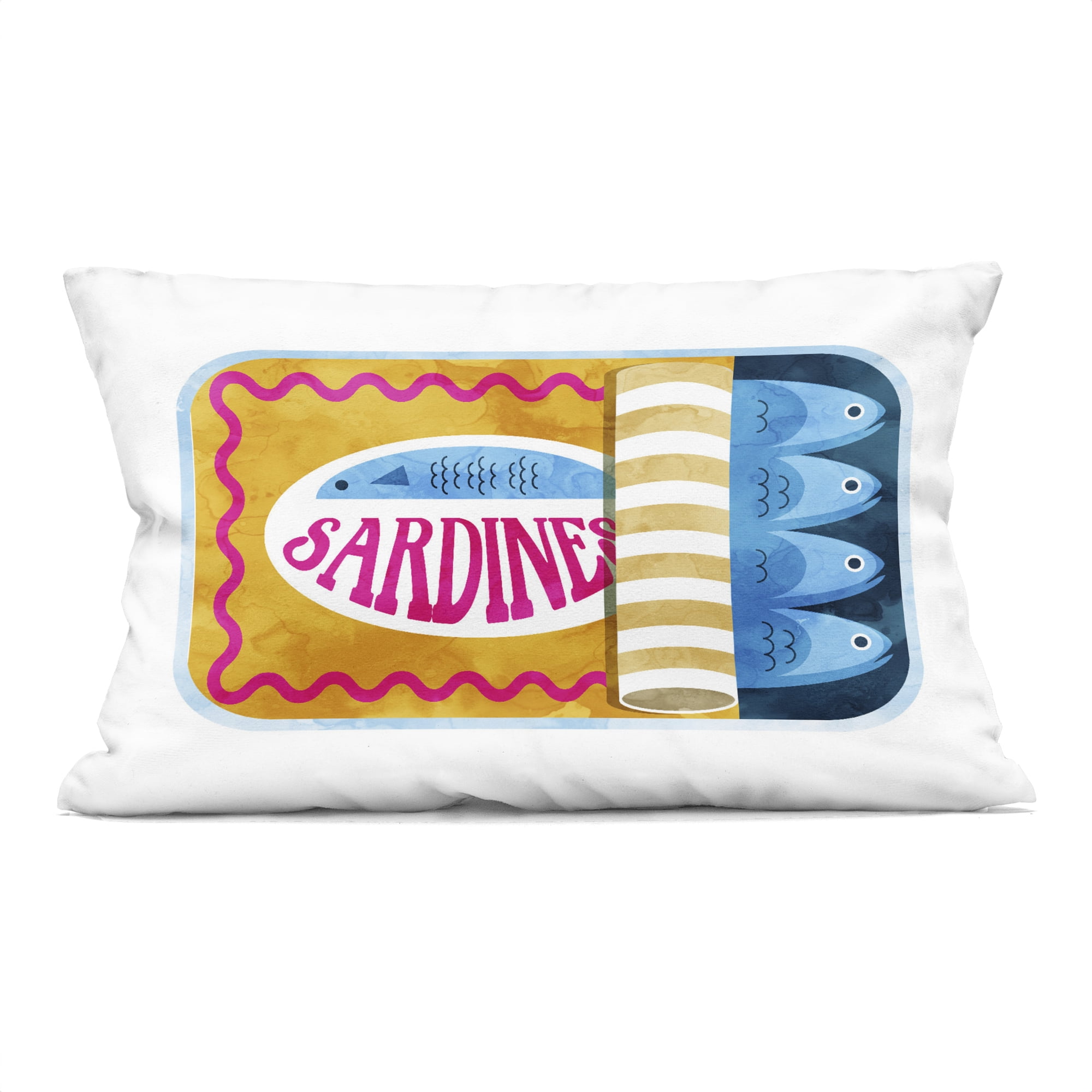 Stupell Industries Yellow and Pink Sardine Tin Decorative Printed Throw Pillow, design by Daphne Polselli