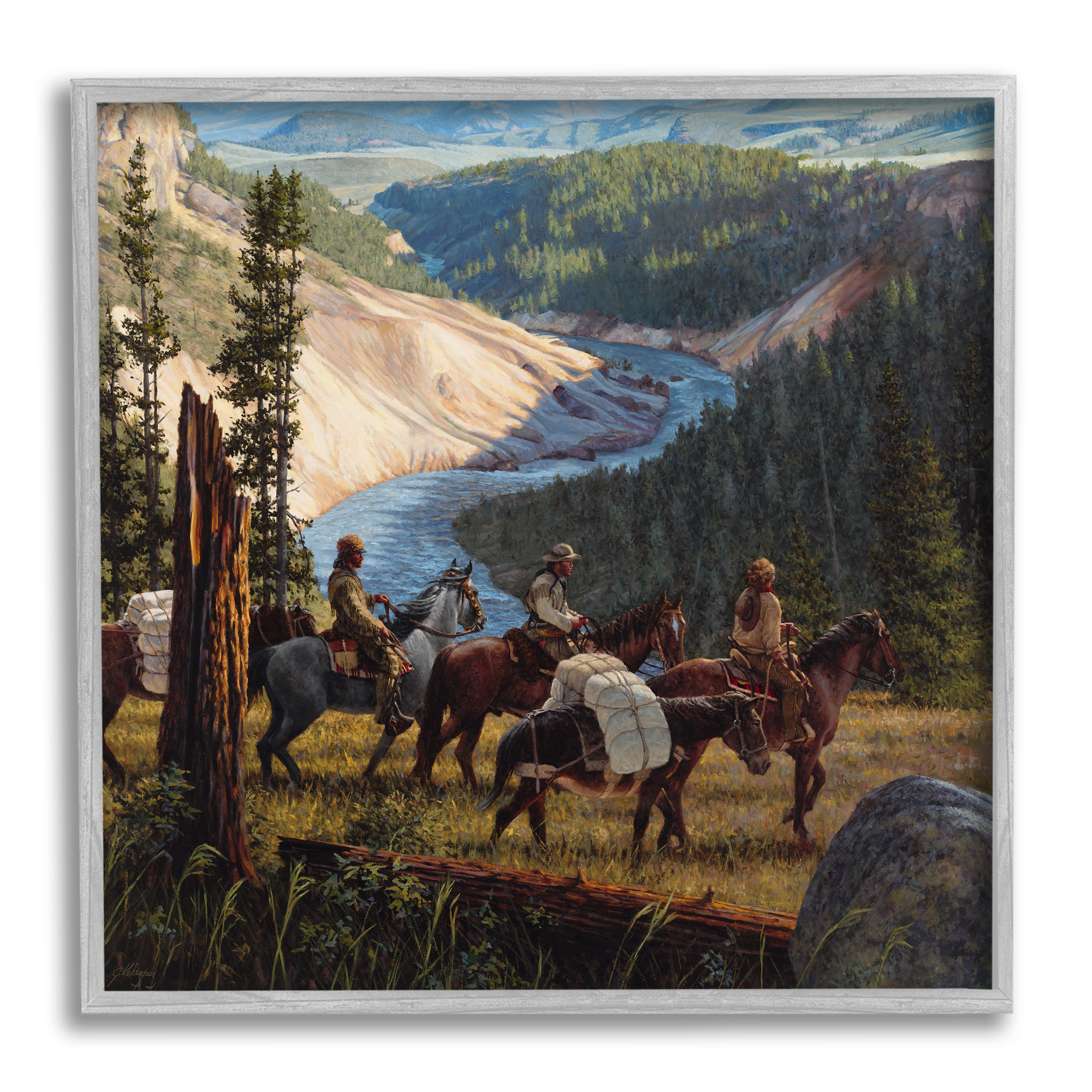 Stupell Industries Yellowstone Equestrian Landscape Animals & Insects Painting Gray Framed Art Print Wall Art