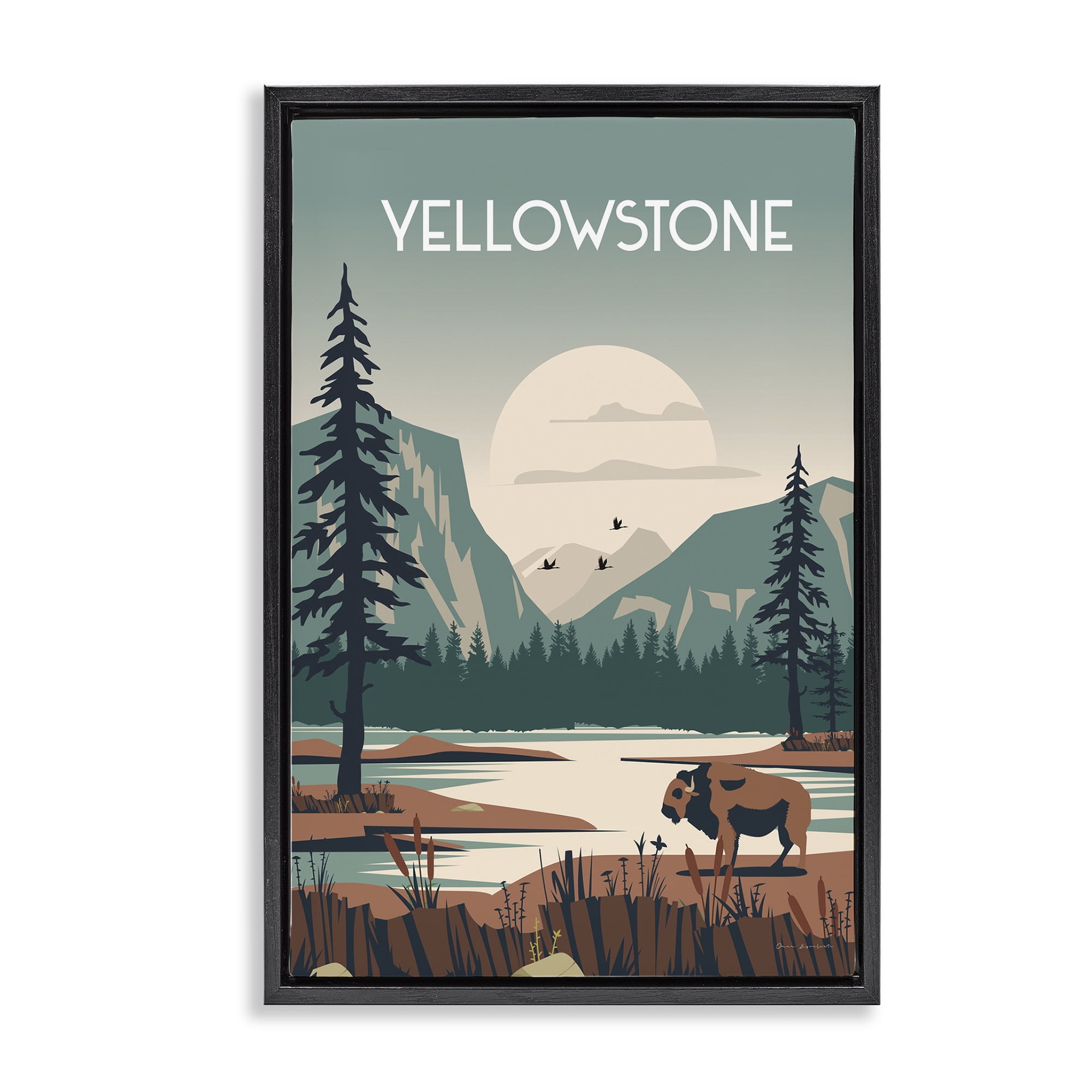 Stupell Industries Yellowstone Landmark View Landscape & Nature Painting Black Floater Framed Canvas Art Print Wall Art, 21 x 31