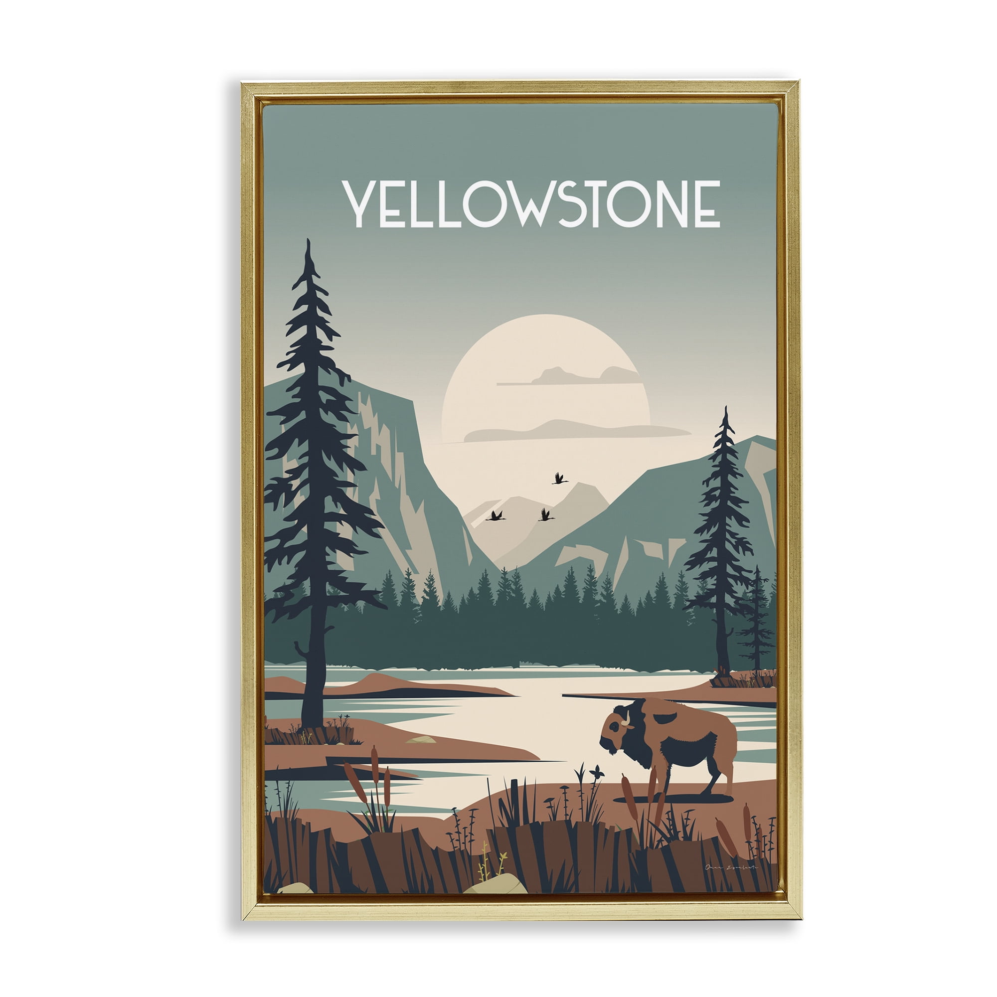 Stupell Industries Yellowstone Landmark View Landscape & Nature Painting Gold Floater Framed Canvas Art Print Wall Art, 17 x 25