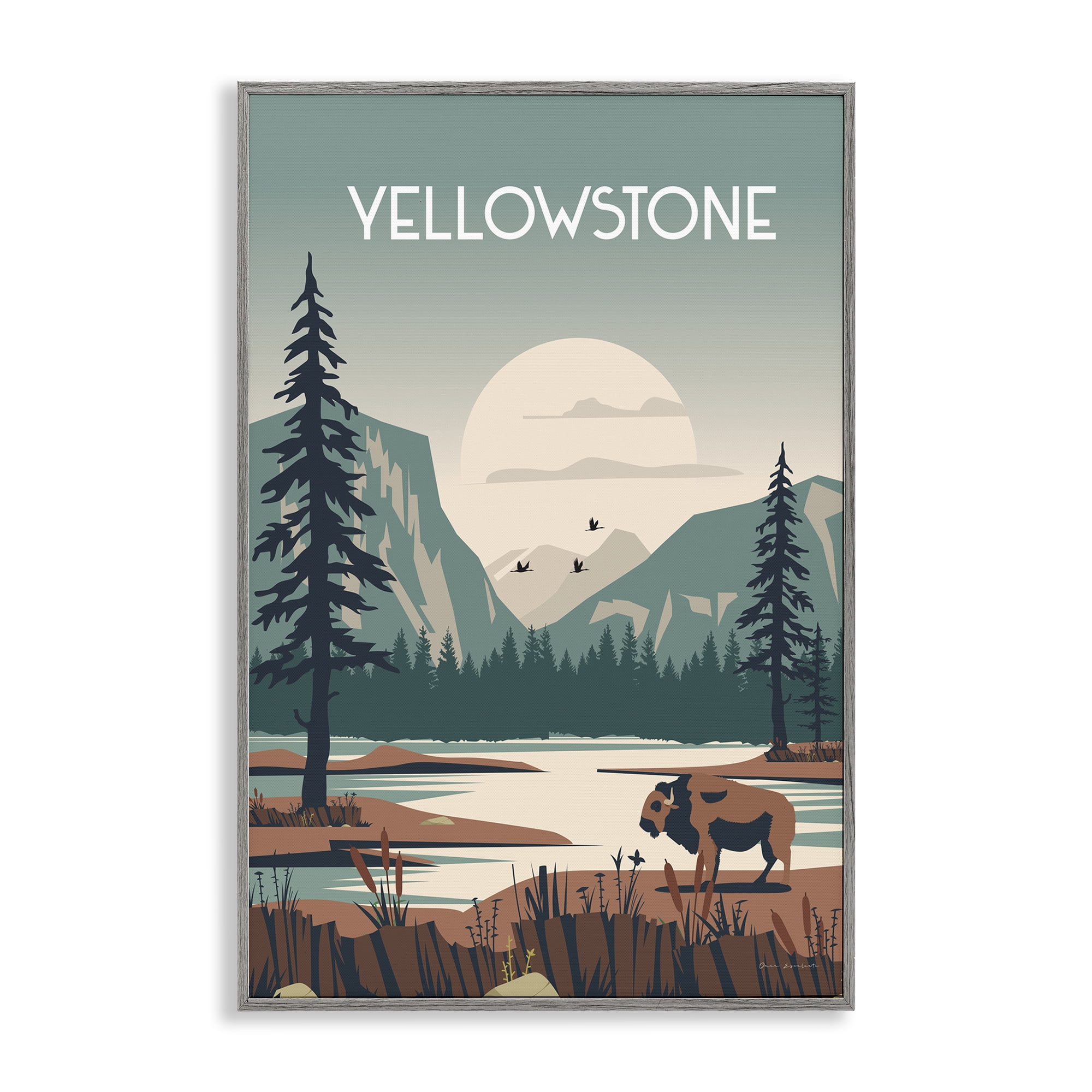 Stupell Industries Yellowstone Landmark View Landscape & Nature Painting Gray Framed Art Print Wall Art, 20 x 30