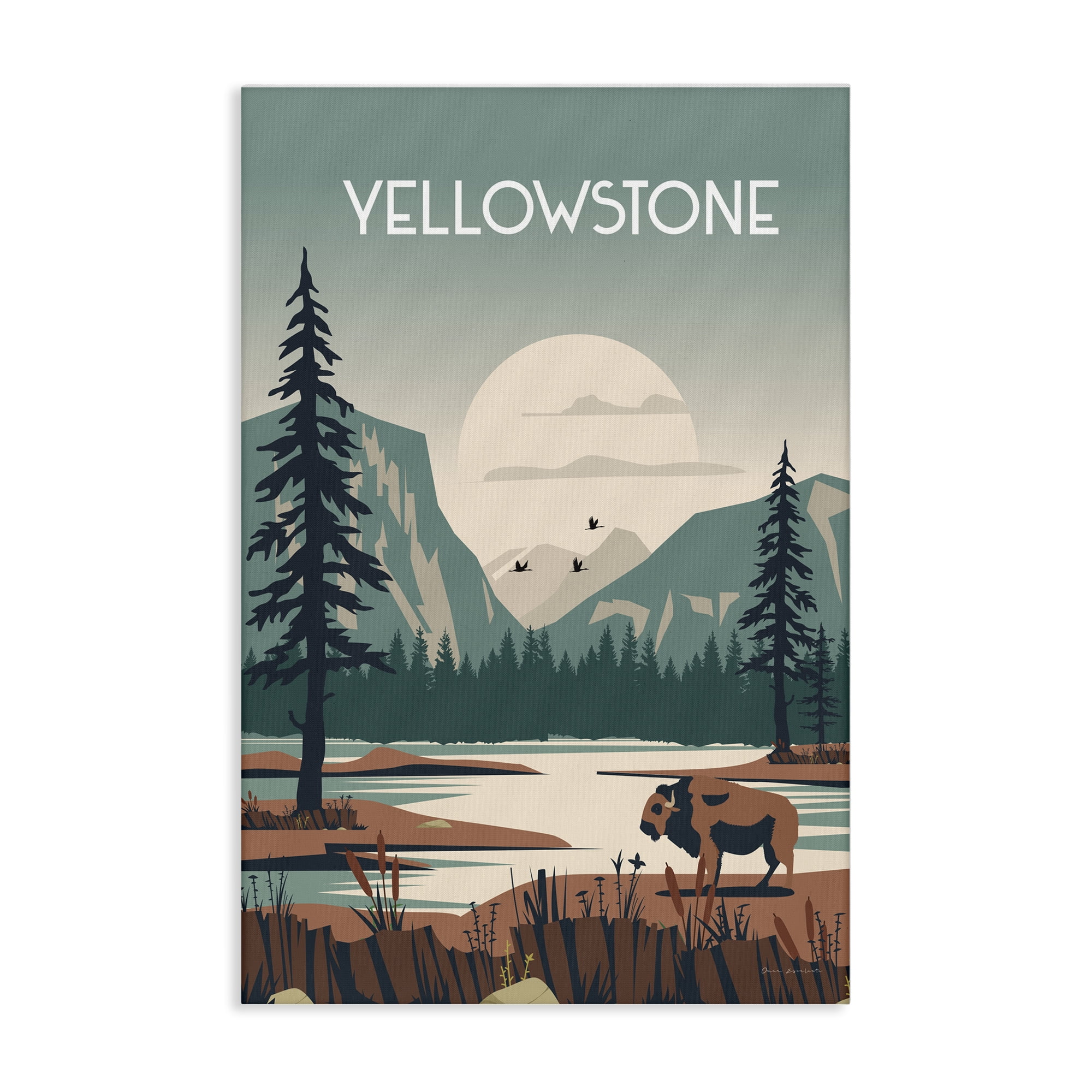 Stupell Industries Yellowstone Landmark View Landscape & Nature Painting Wrapped Canvas Art Print Wall Art, 16 x 24