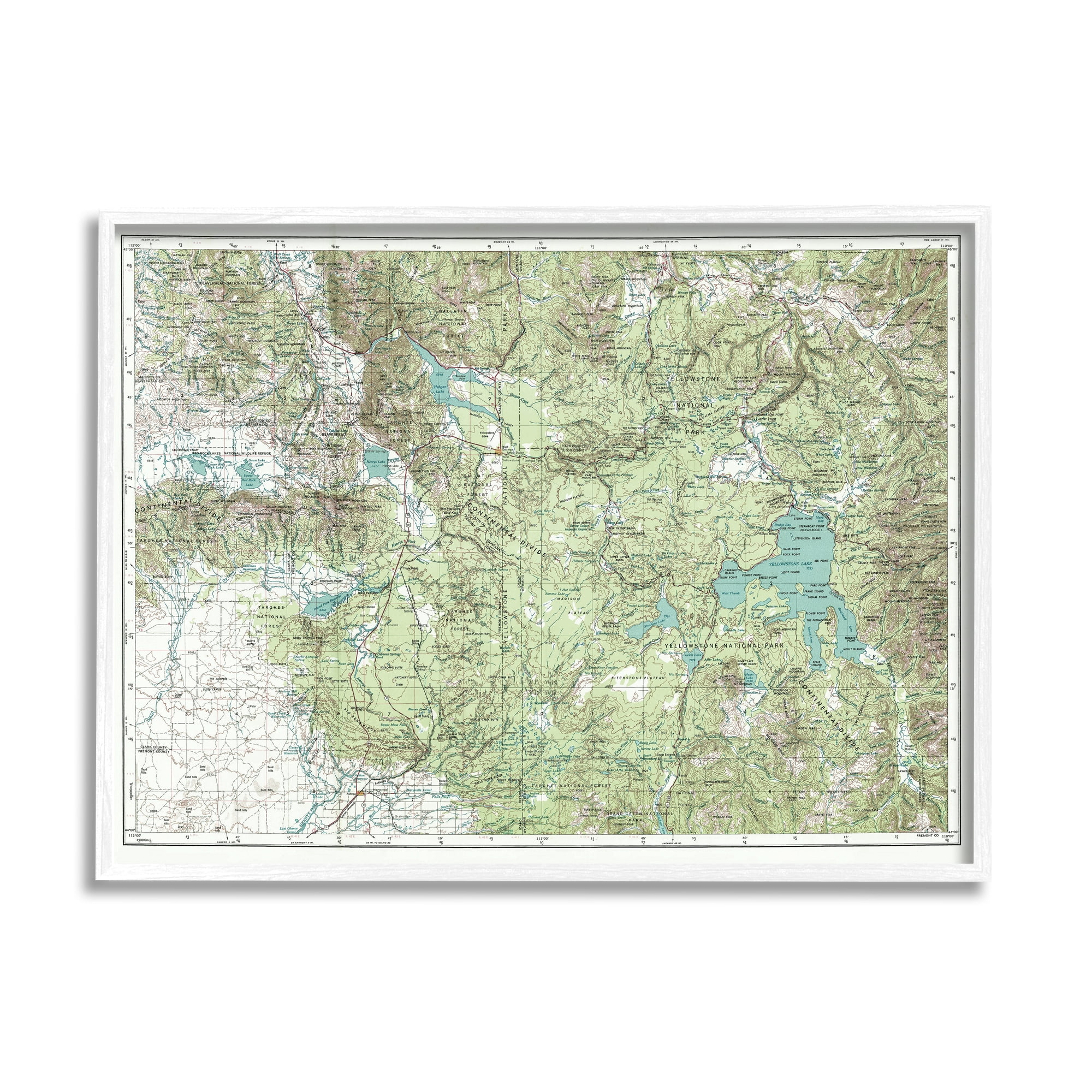 Stupell Industries Yellowstone National Park Continental Divide Map Forest Geography, 14 x 11, Design by Daphne Polselli