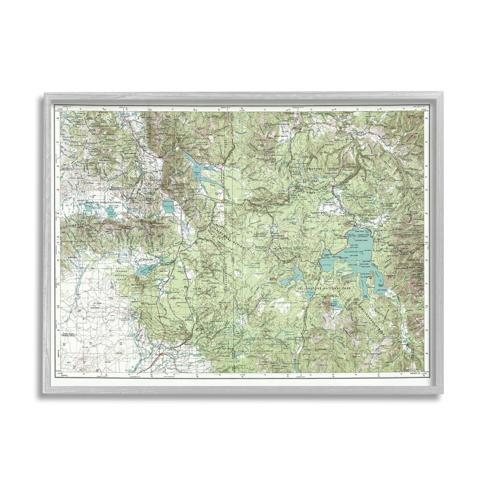 Stupell Industries Yellowstone National Park Continental Divide Map Forest Geography, 14 x 11, Design by Daphne Polselli