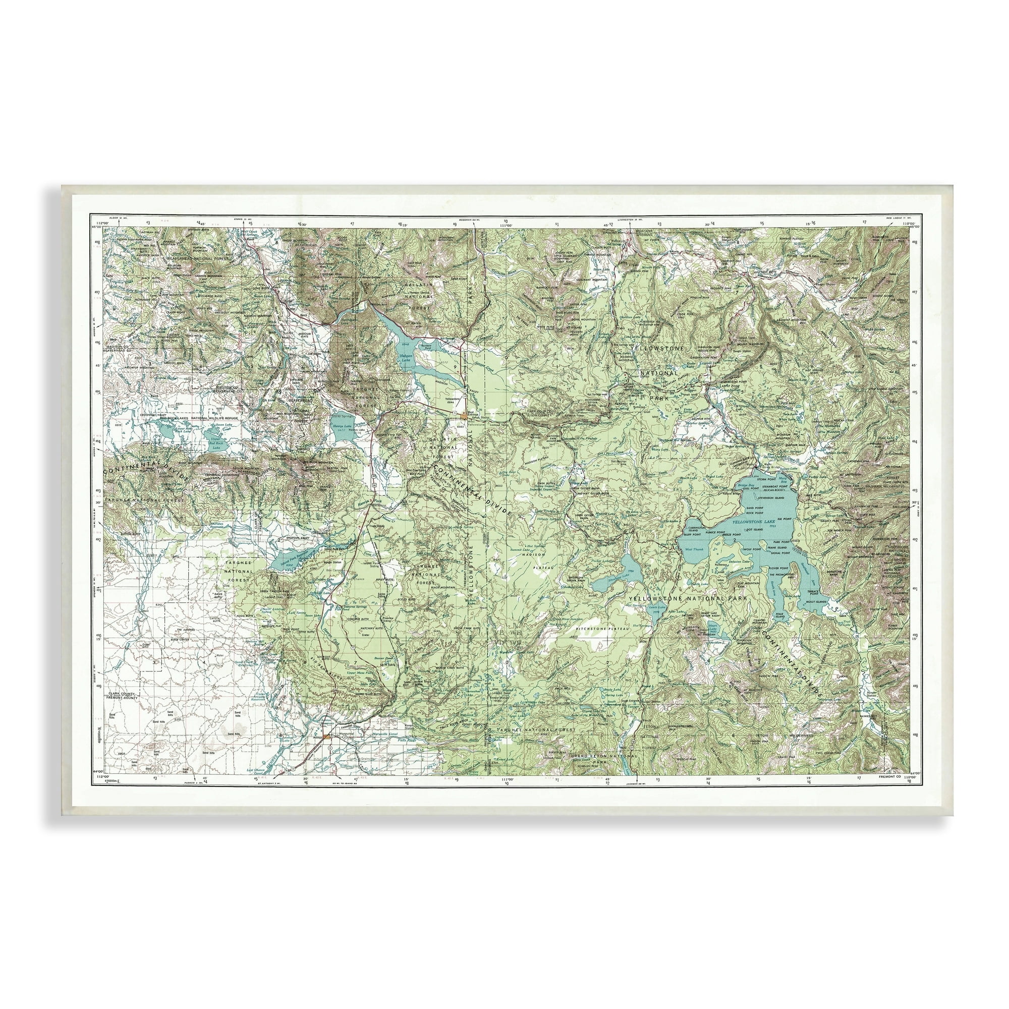 Stupell Industries Yellowstone National Park Continental Divide Map Forest Geography, 19 x 13, Design by Daphne Polselli