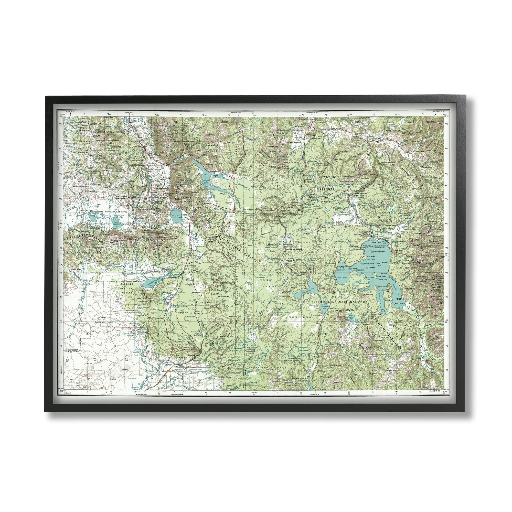 Stupell Industries Yellowstone National Park Continental Divide Map Forest Geography, 30 x 24, Design by Daphne Polselli