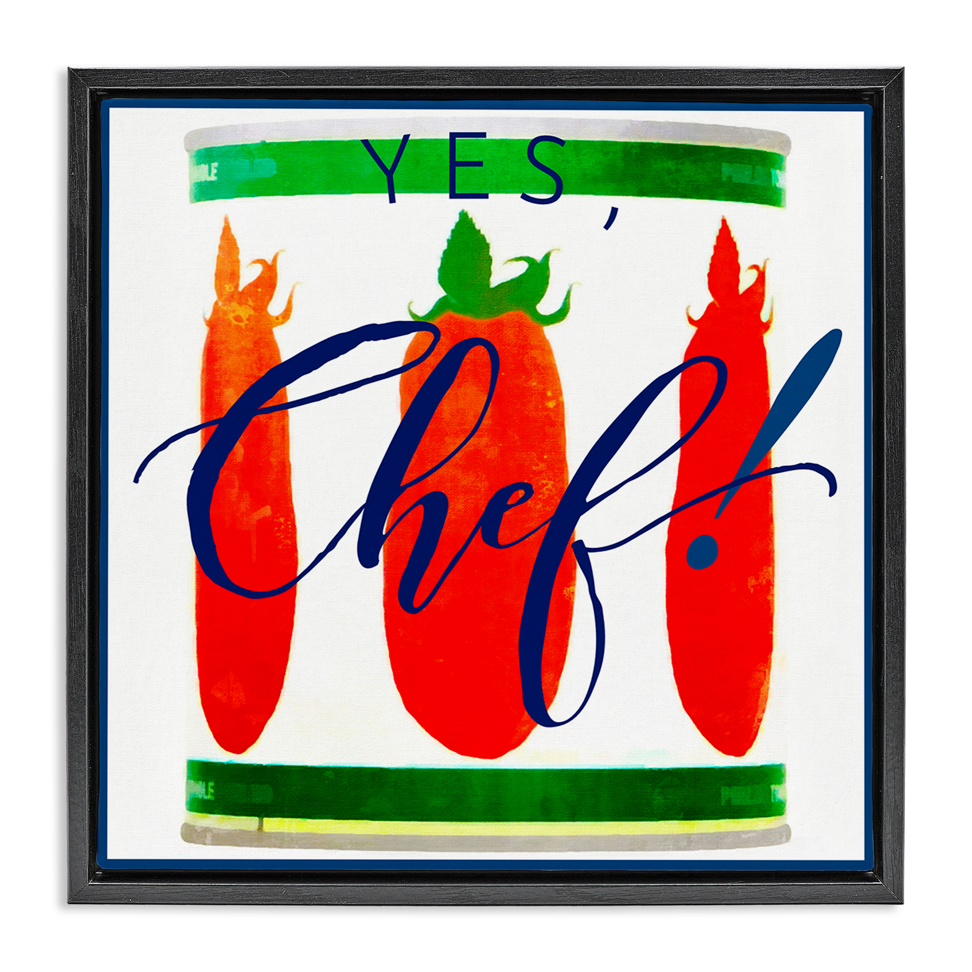 Stupell Industries Yes Chef Canned Goods Food & Beverage Painting Black Floater Framed Canvas Art Print Wall Art, 18 x 18