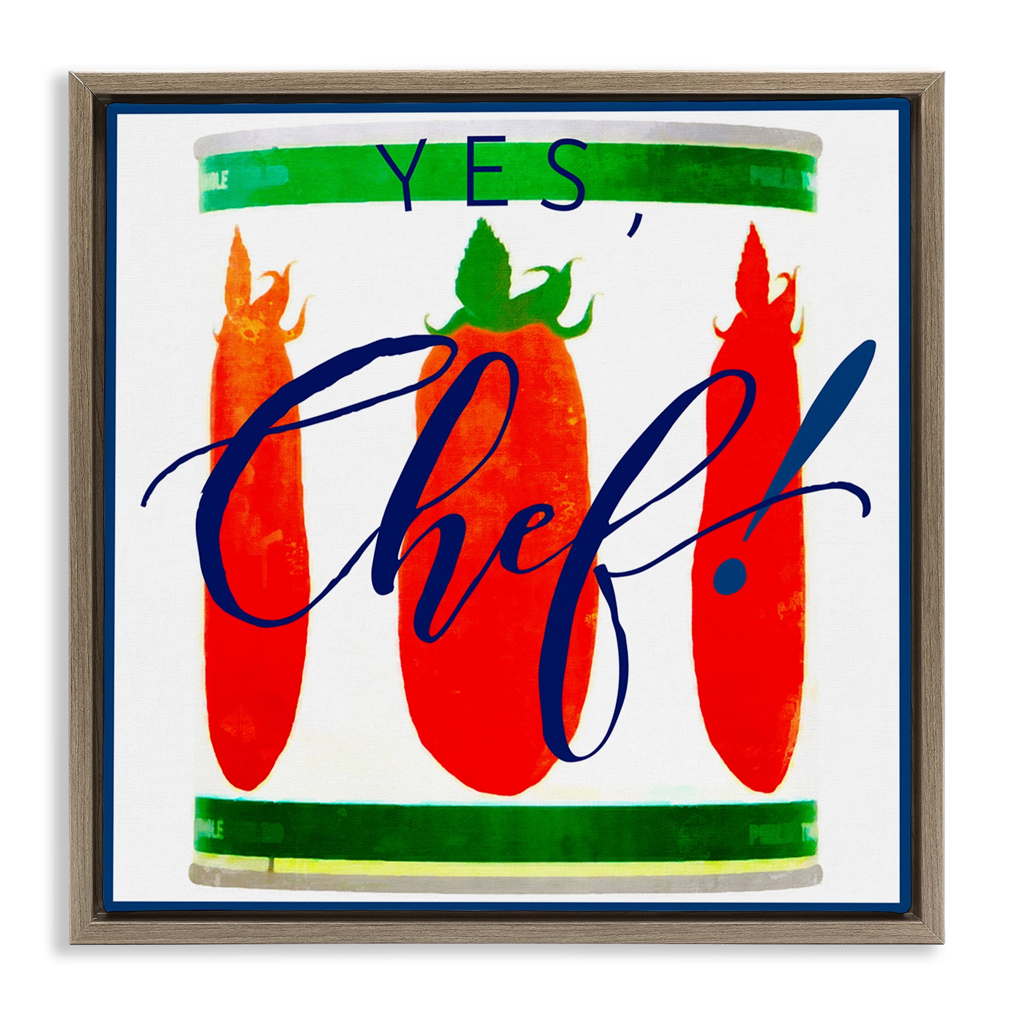 Stupell Industries Yes Chef Canned Goods Food & Beverage Painting Brown Floater Framed Canvas Art Print Wall Art, 18 x 18